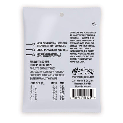 Martin MA550T Authentic Acoustic Lifespan 2.0 92/8 Phosphor Bronze Medium 13-56 Accessories / Strings / Guitar Strings