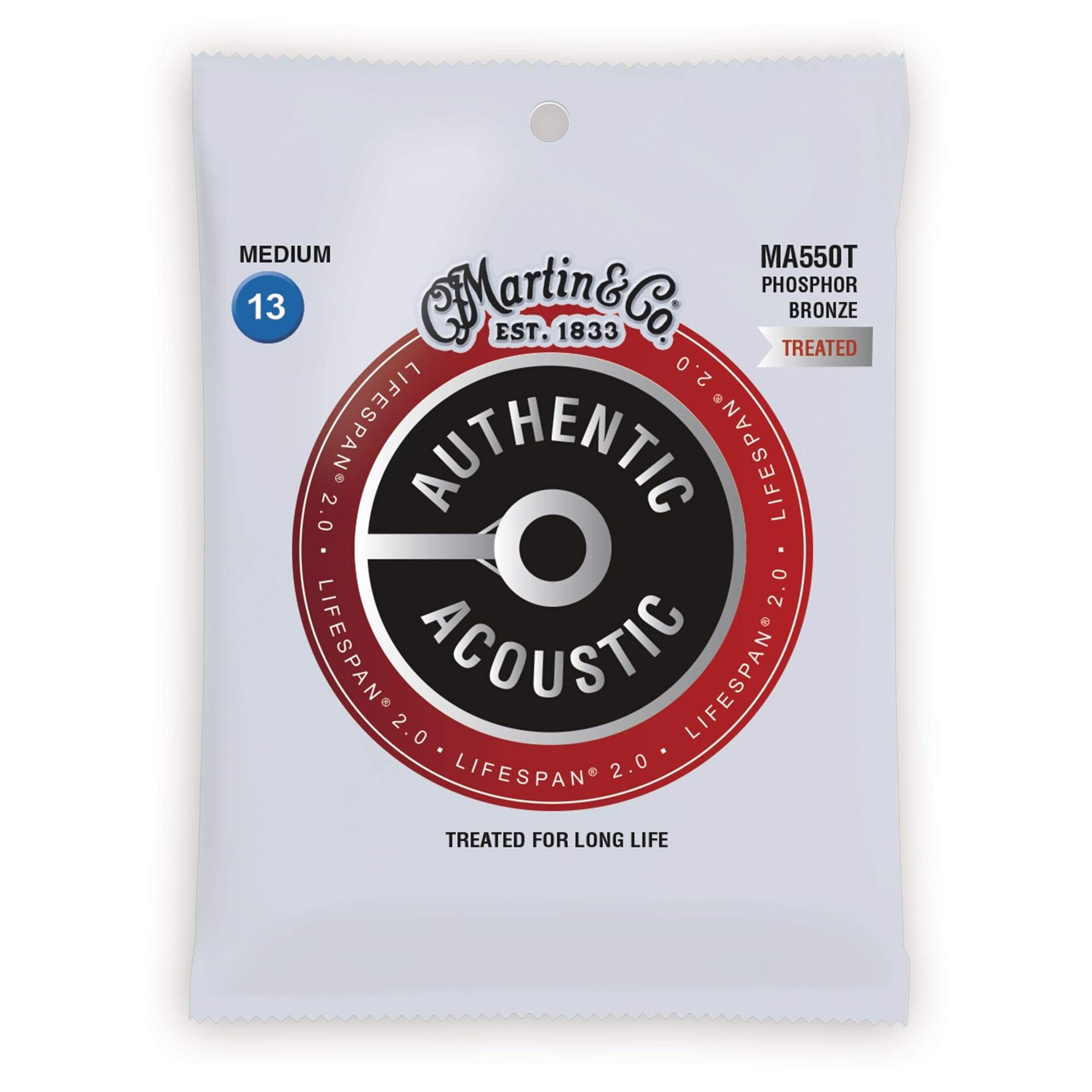 Martin MA550T Authentic Acoustic Lifespan 2.0 92/8 Phosphor Bronze Medium 13-56 Accessories / Strings / Guitar Strings