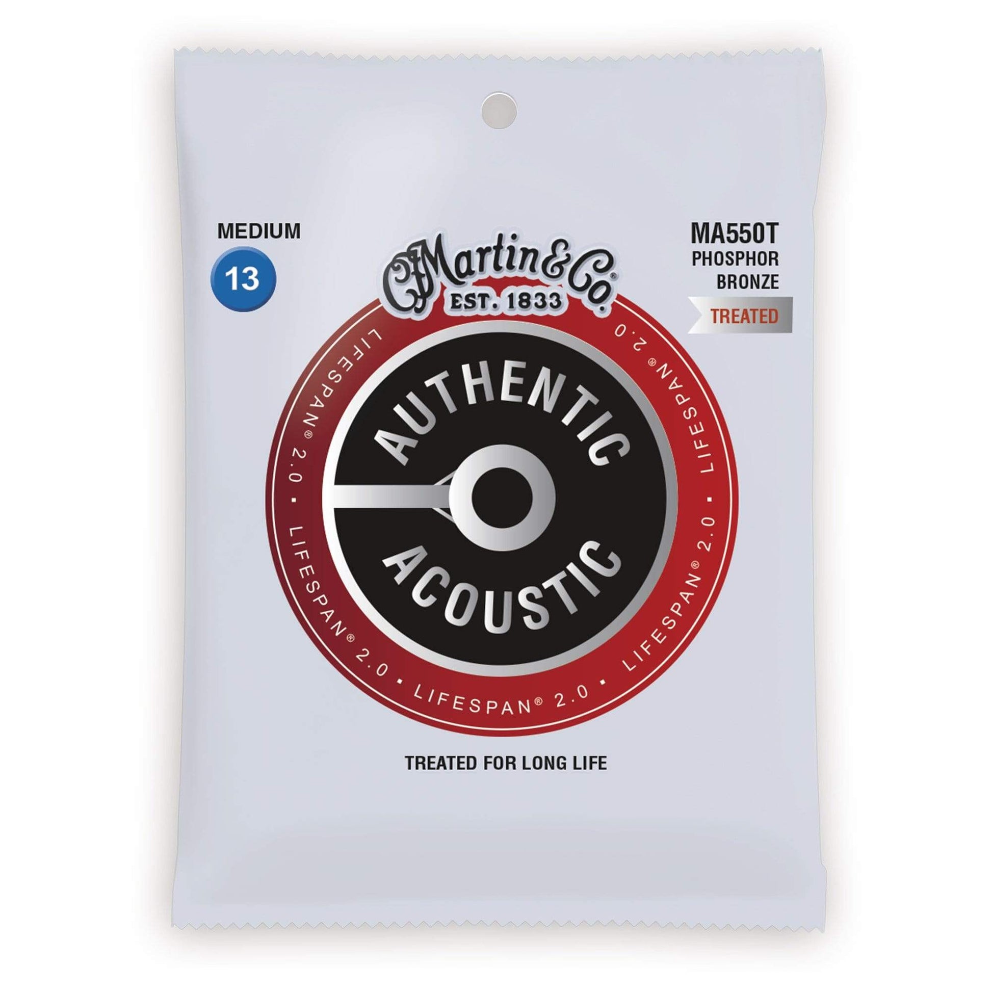 Martin MA550T Authentic Acoustic Lifespan 2.0 92/8 Phosphor Bronze Medium 13-56 Accessories / Strings / Guitar Strings