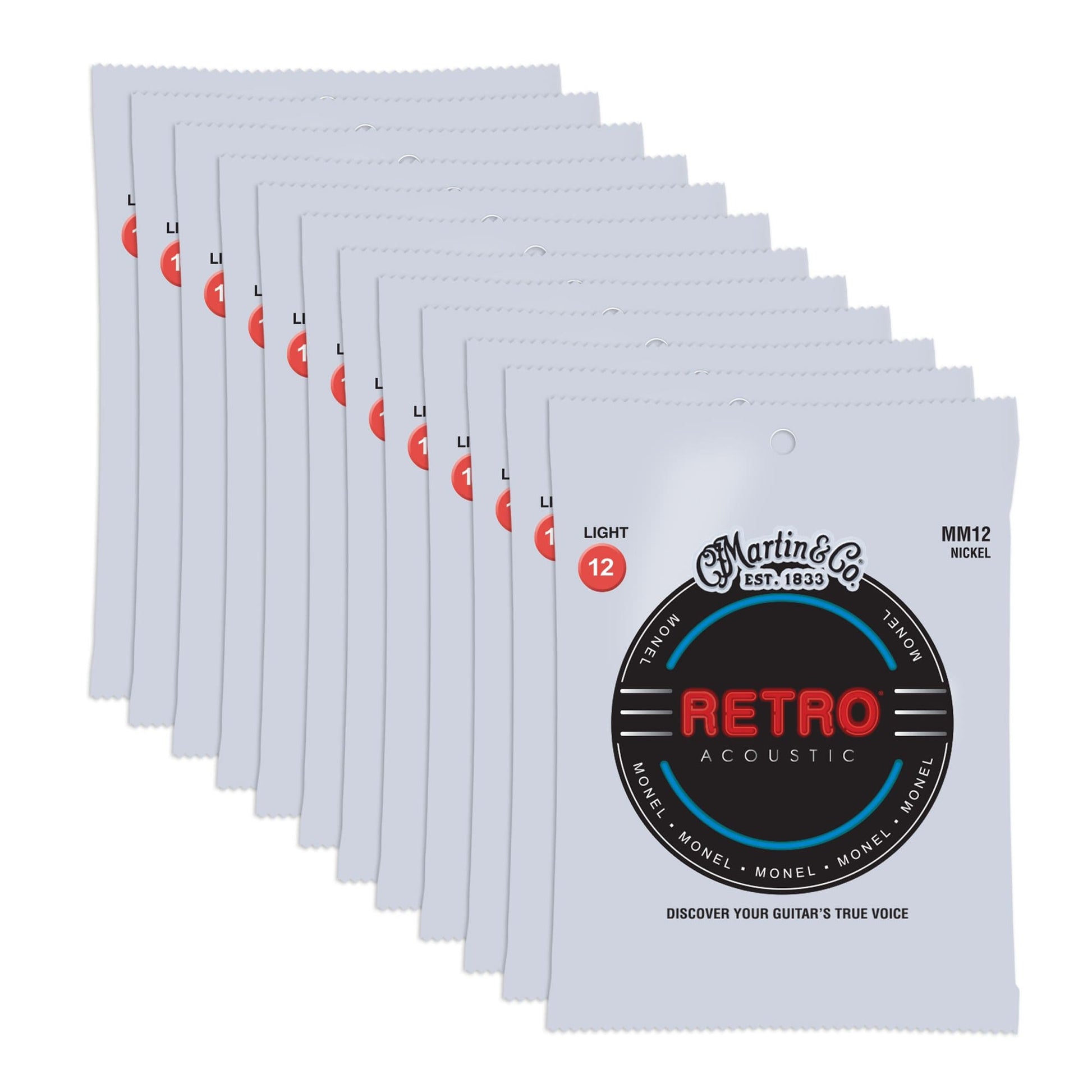 Martin Retro Acoustic MM12 Monel Nickel Light 12-54 12 Pack Bundle Accessories / Strings / Guitar Strings