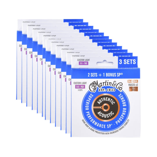 Martin MA535 Authentic Acoustic SP 92/8 Phosphor Bronze Custom Light 11-52 3 Set Value Pack 12 Pack Bundle