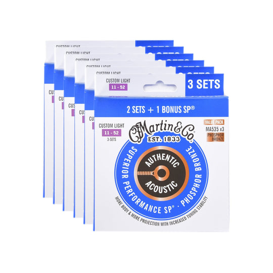 Martin MA535 Authentic Acoustic SP 92/8 Phosphor Bronze Custom Light 11-52 3 Set Value Pack 6 Pack Bundle