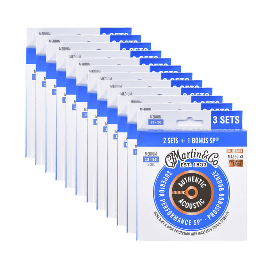 Martin MA550 Authentic Acoustic SP 92/8 Phosphor Bronze Medium 13-56 3 Set Value Pack 12 Pack Bundle