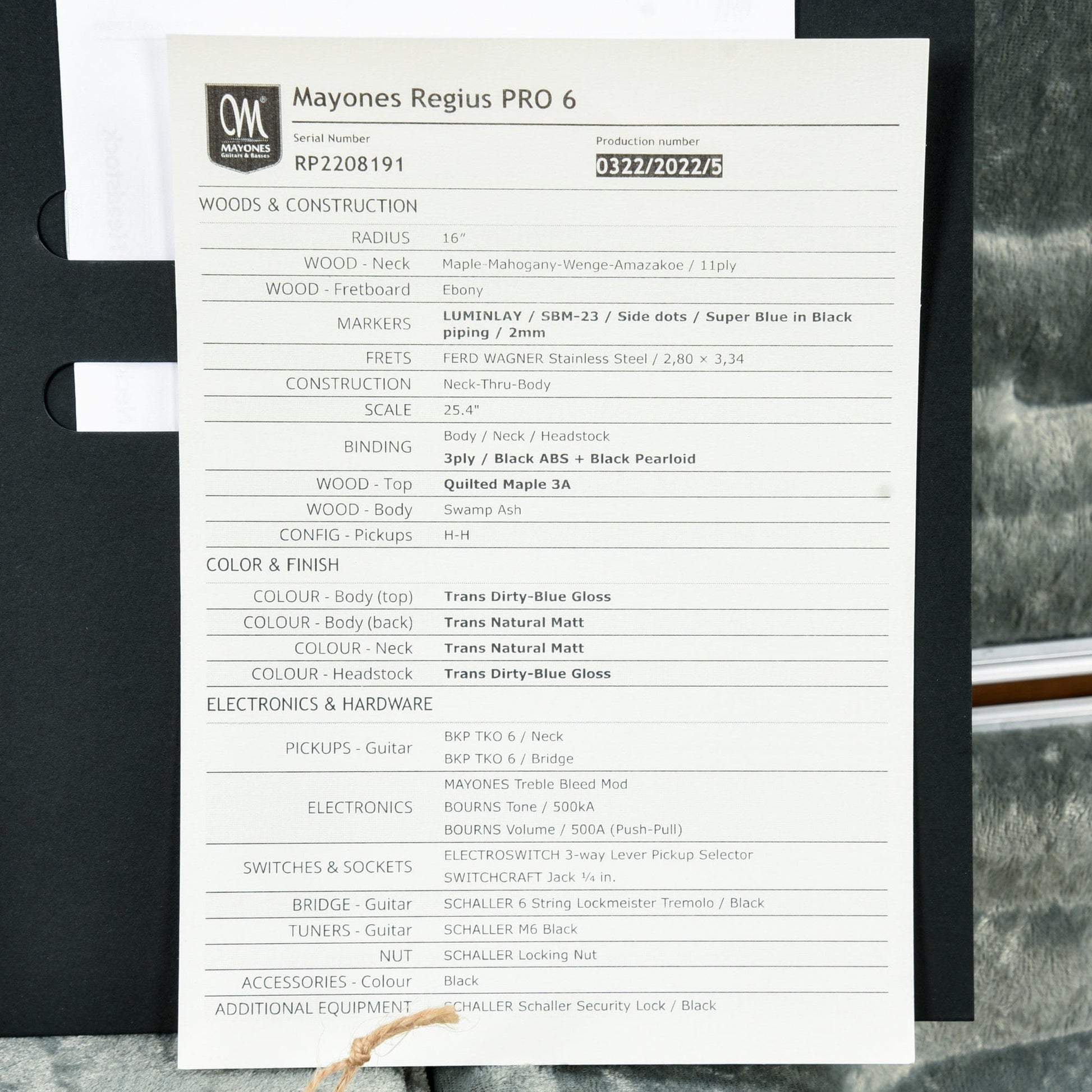 Mayones Regius 6 Pro Dirty Blue Burst Gloss Electric Guitars / Solid Body