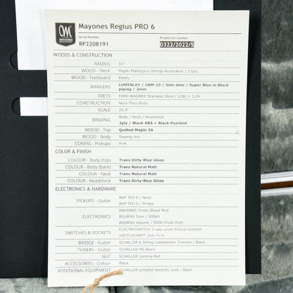 Mayones Regius 6 Pro Dirty Blue Burst Gloss Electric Guitars / Solid Body