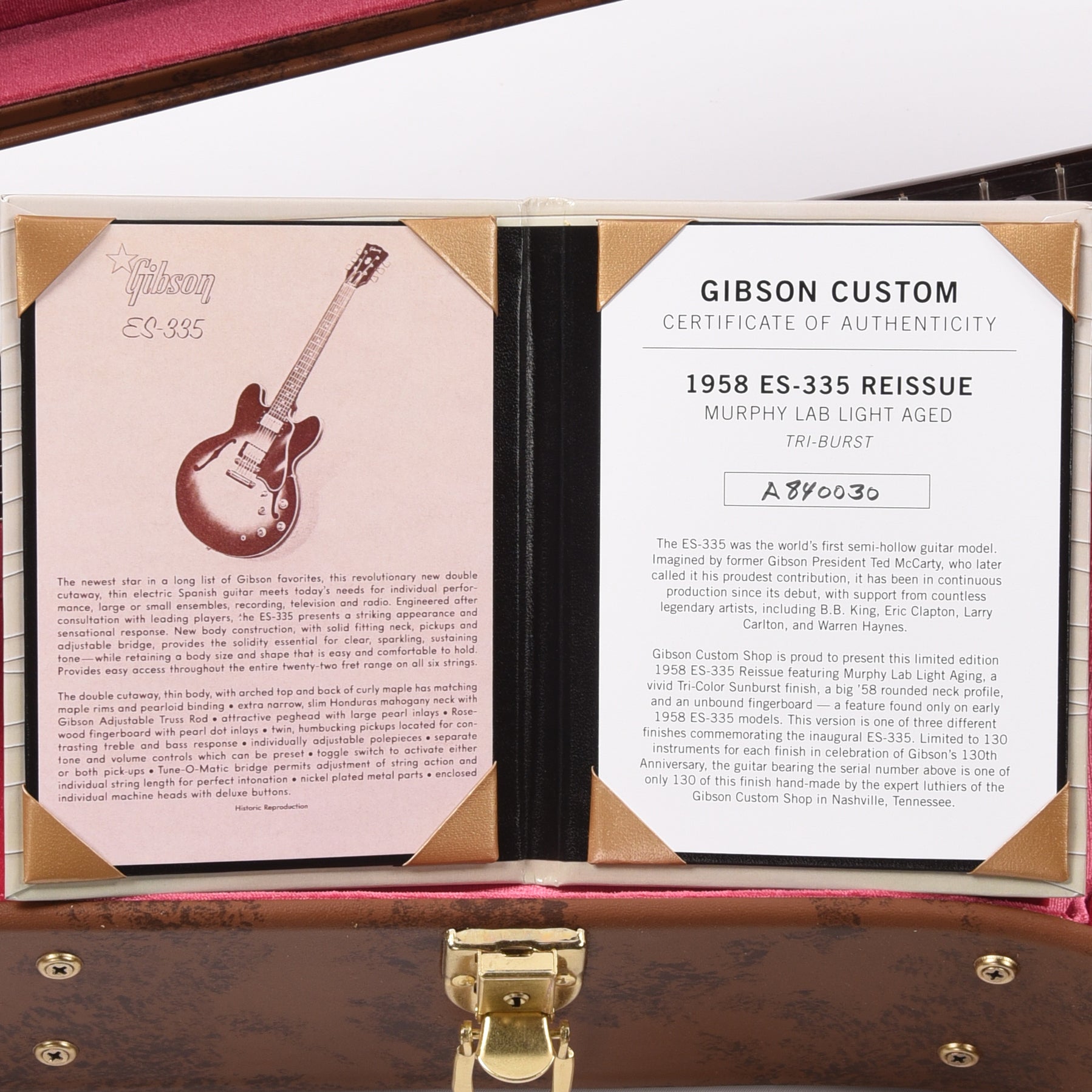 Gibson Custom Shop Limited Edition 1958 ES-335 Murphy Lab Light Aged Tri-Color Sunburst