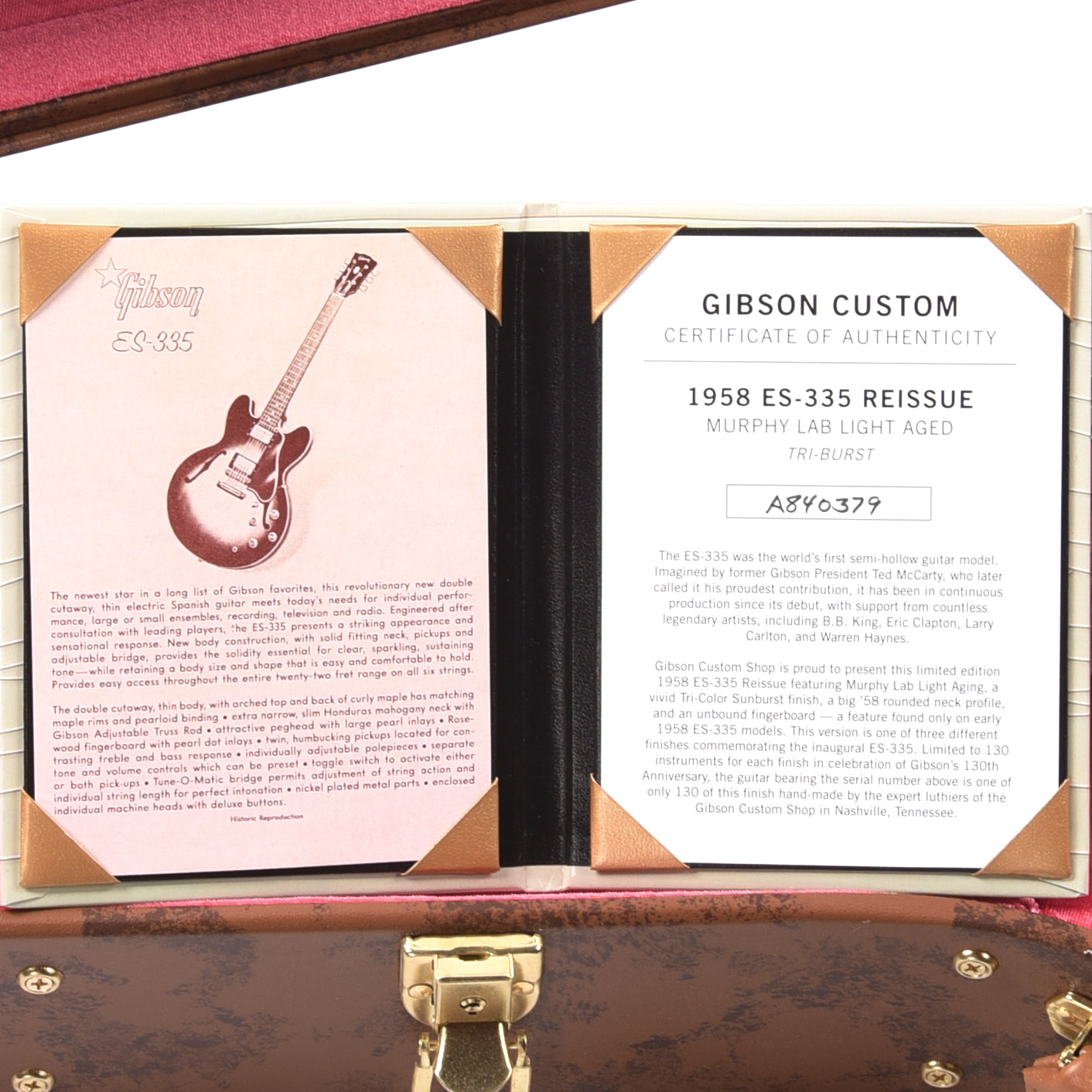 Gibson Custom Shop Limited Edition 1958 ES-335 Murphy Lab Light Aged Tri-Color Sunburst