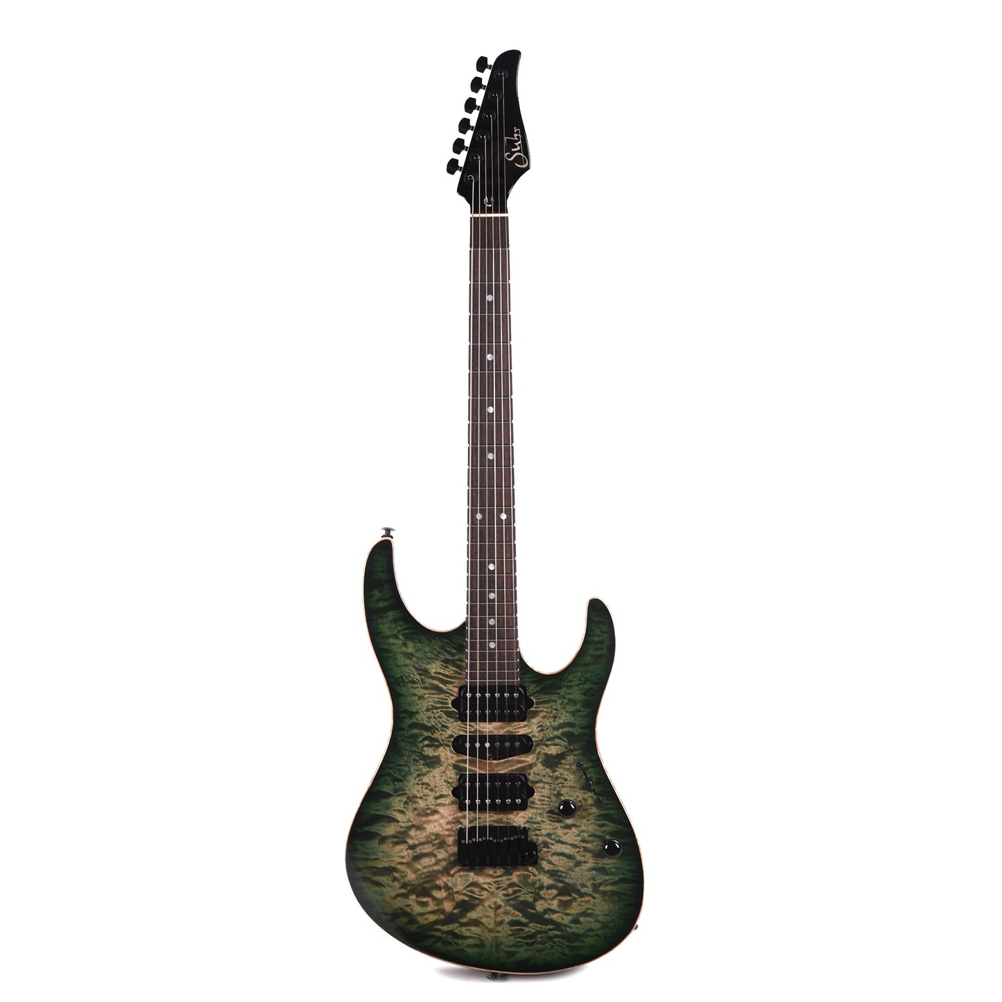 Suhr Custom Modern HSH Quilted Maple Faded Transparent Green Burst w/Roasted Flame Maple Neck