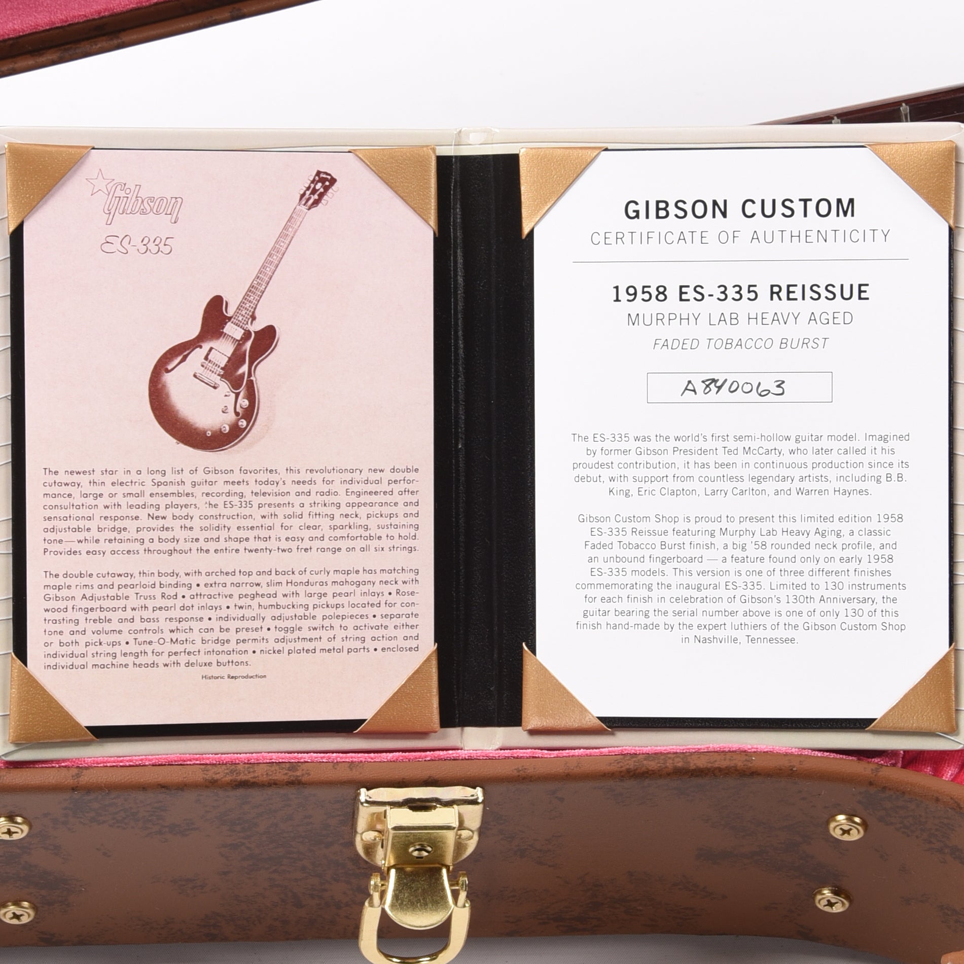 Gibson Custom Shop Limited Edition 1958 ES-335 Murphy Lab Heavy Aged Faded Tobacco Burst