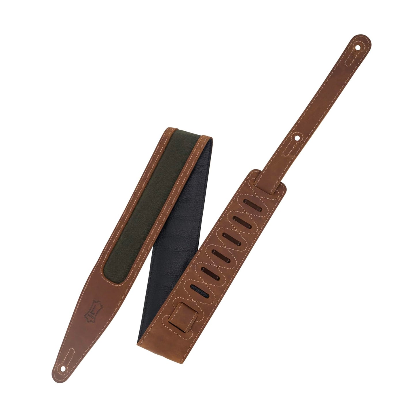 Levy's 2.5" Crazy Horse Leather Strap Brown w/Green Waxed Canvas Window