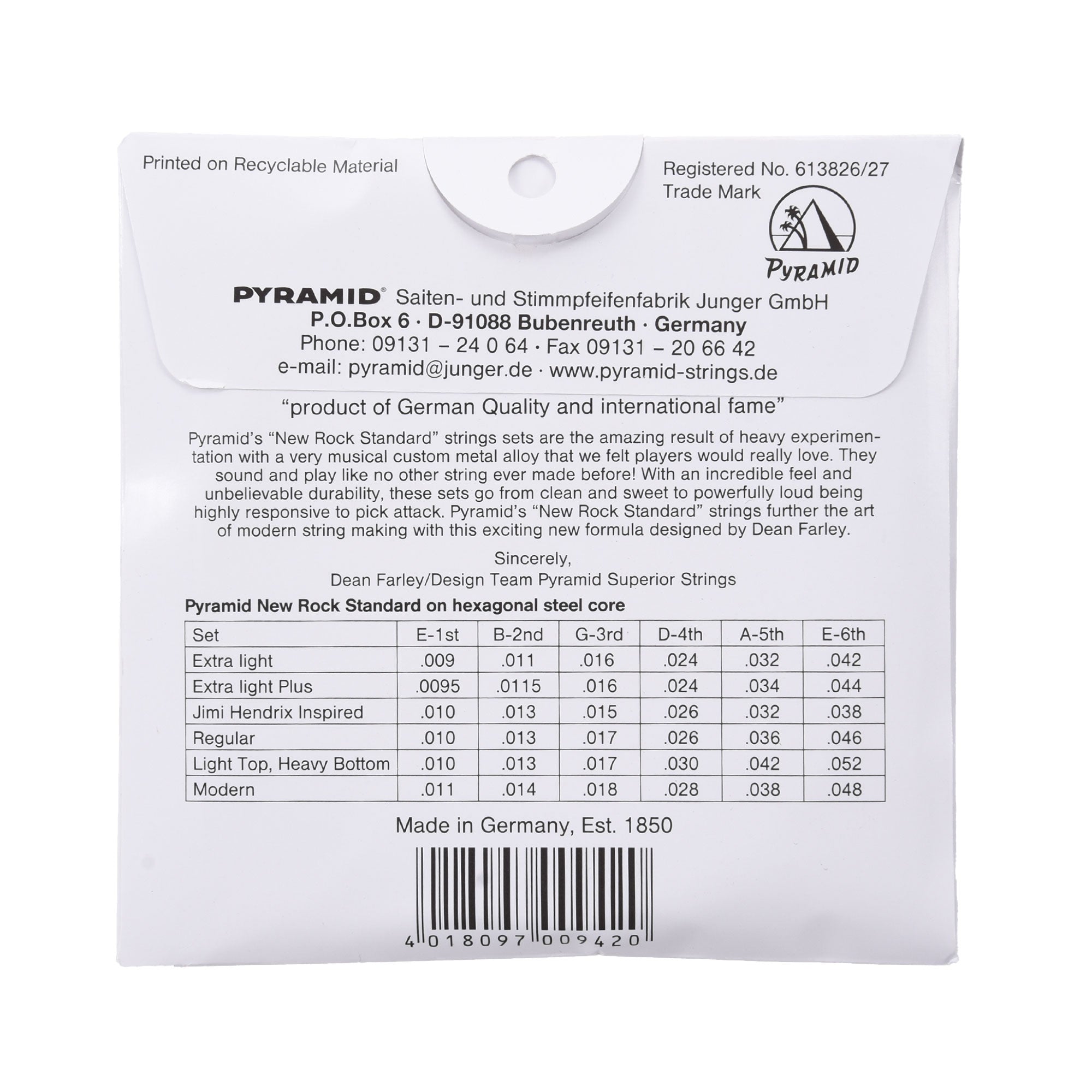 Pyramid New Rock Standard Electric Guitar Strings Extra Light 9-42