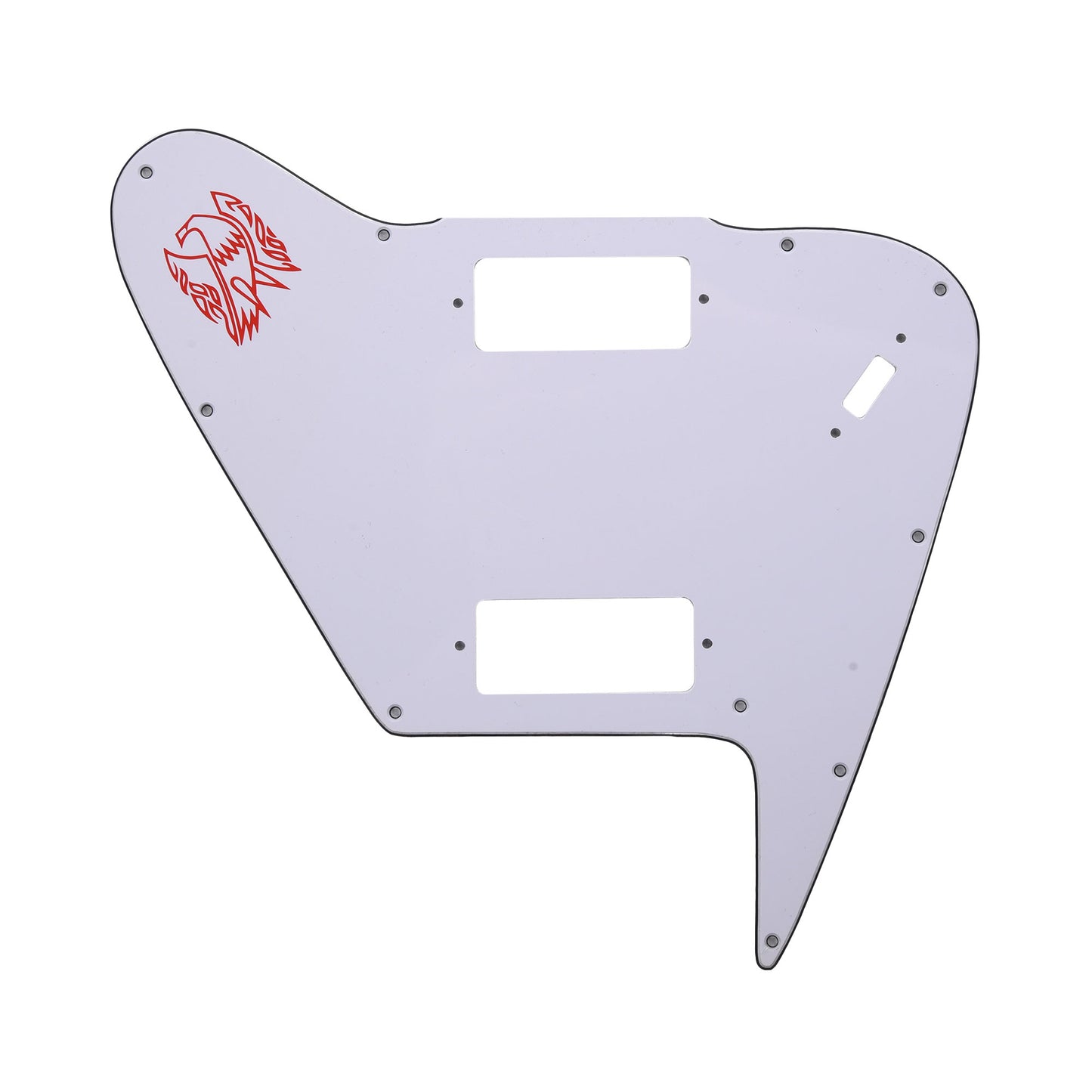 GuitarSlinger White Non Reverse FB Pickguard Mini HUM With Slide Switch Hole Red Logo to fit Firebird