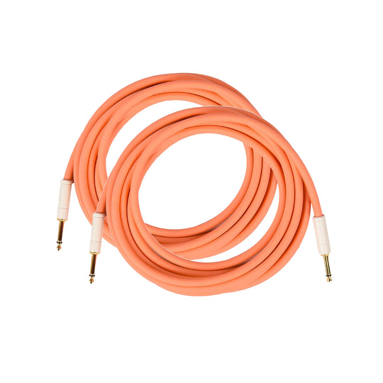 Fender Deluxe Instrument Cable Pacific Peach 15' Straight-Straight 2 Pack Bundle