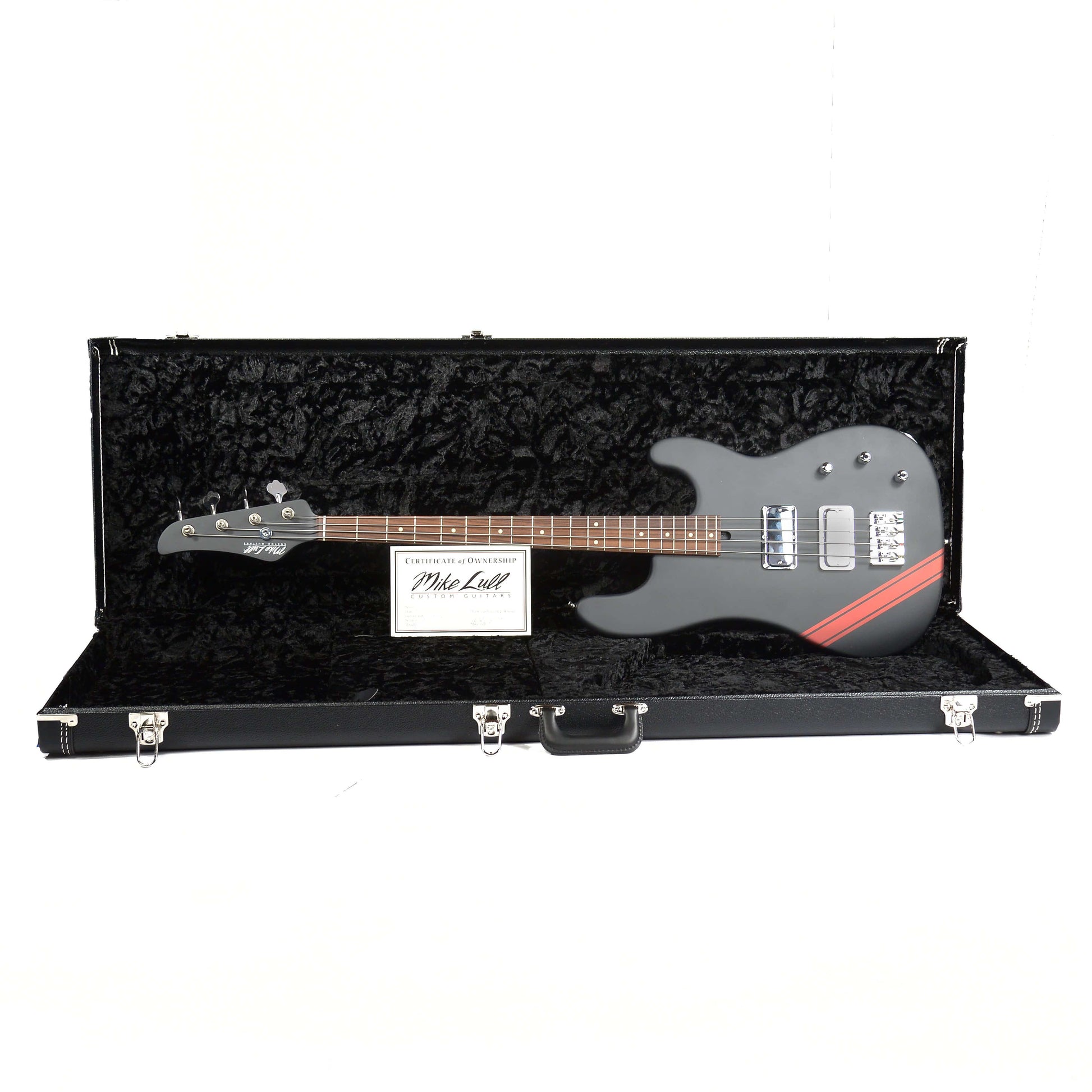 Lull XP1T4 4-String Satin Black w/15% Larger Body Size, Red Racing Strip & Hardshell Case Bass Guitars / 4-String