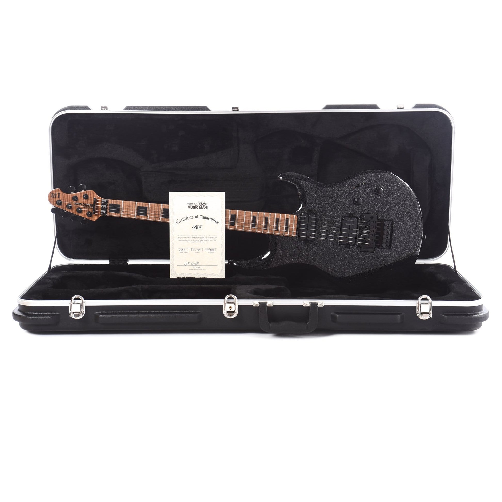 Music Man BFR Luke 3 Floyd HH Classic Black Sparkle w/Roasted Figured Maple Neck Electric Guitars / Solid Body