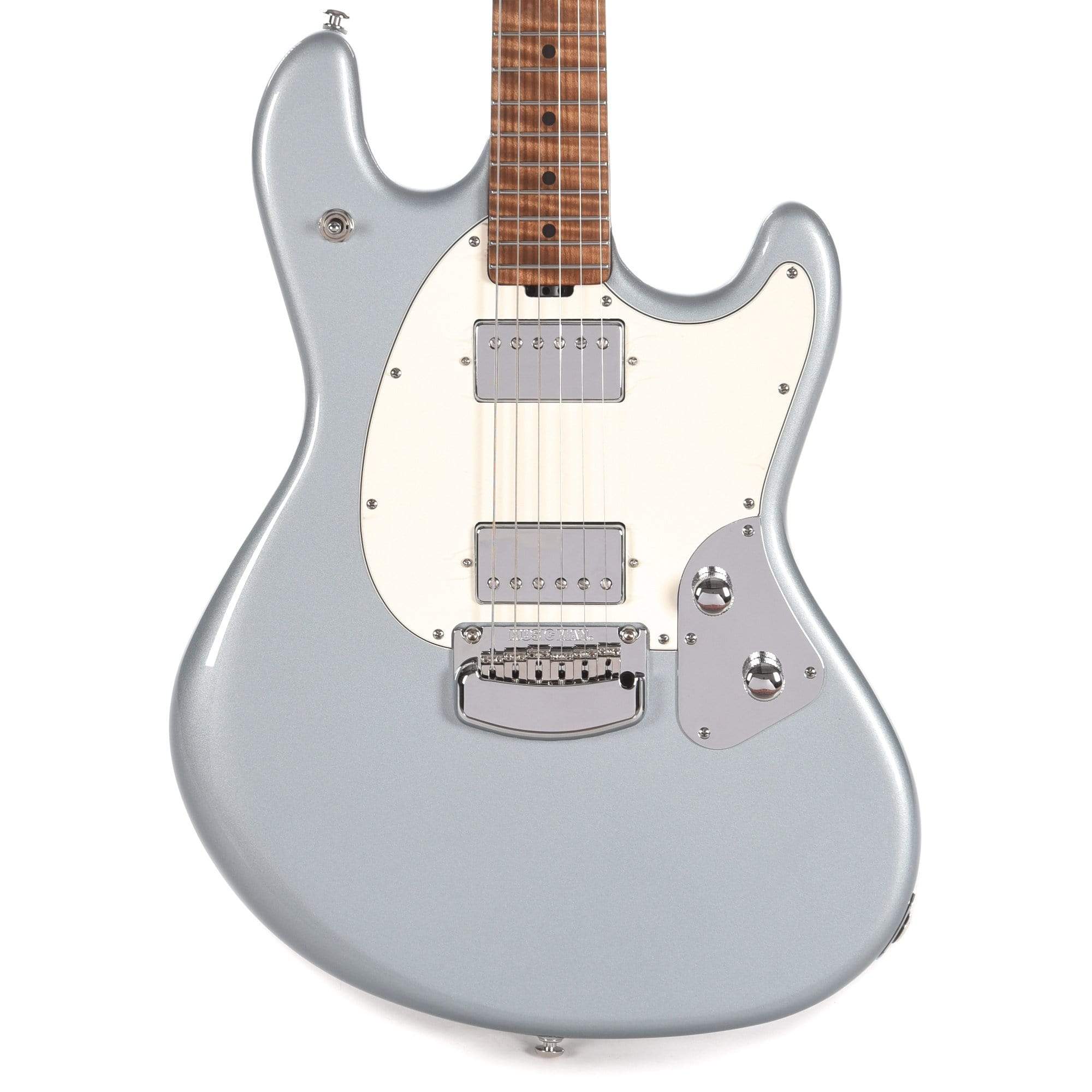 Music Man StingRay Guitar Firemist Silver Roasted Figured Maple Neck w/Parchment Pickguard Electric Guitars / Solid Body