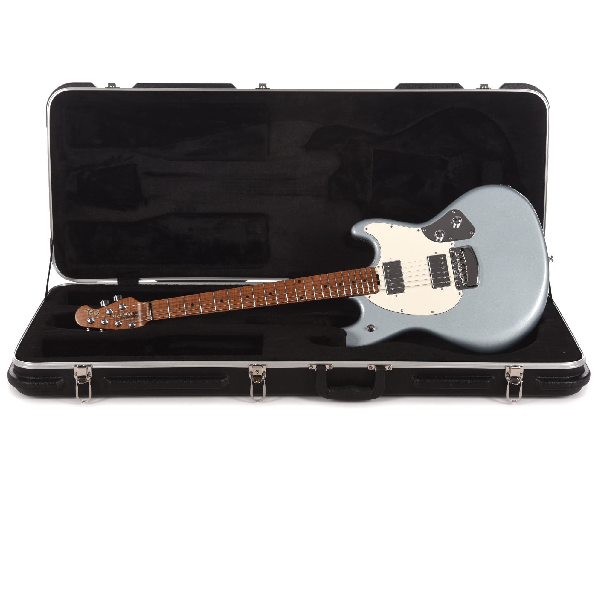 Music Man StingRay Guitar Firemist Silver Roasted Figured Maple Neck w/Parchment Pickguard Electric Guitars / Solid Body