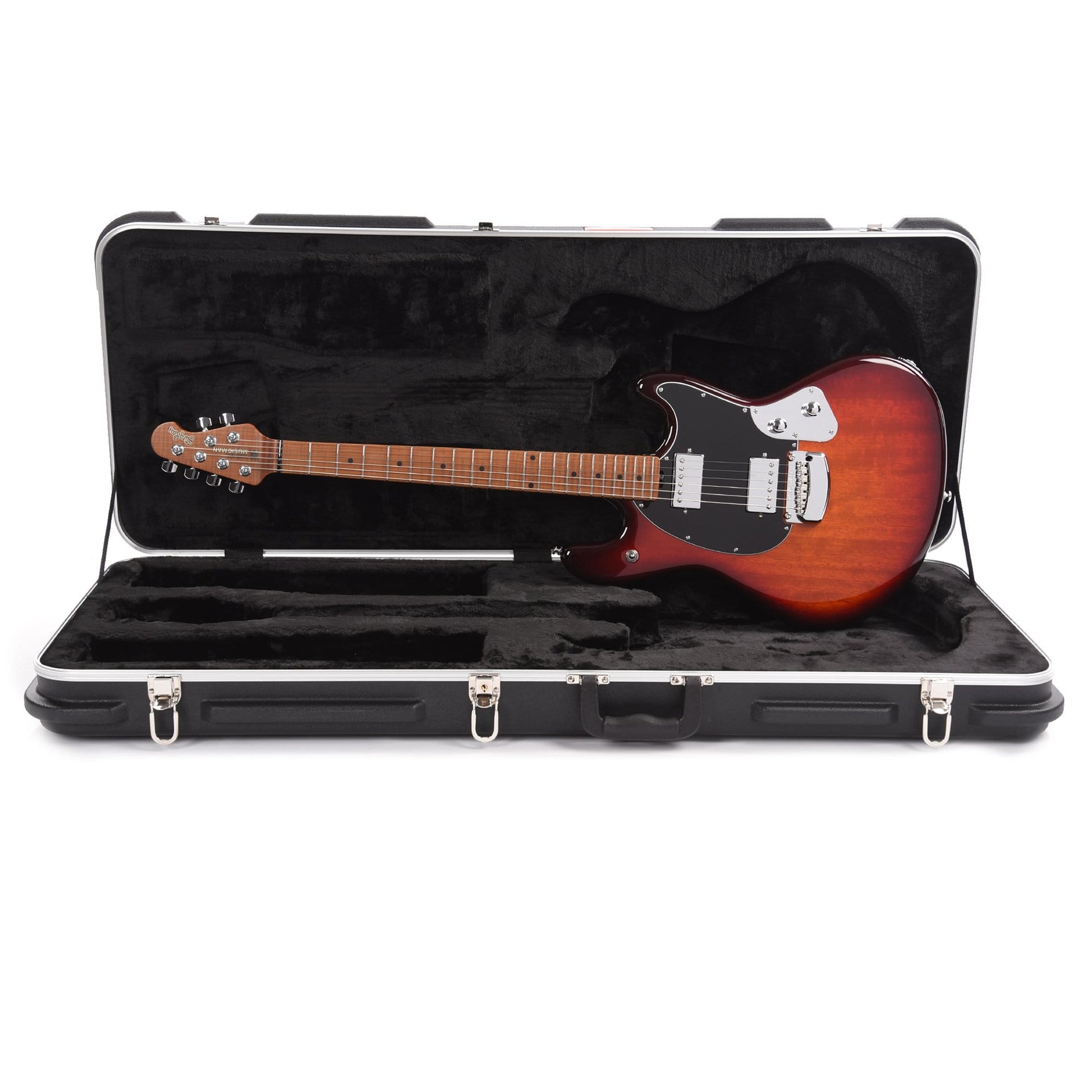 Music Man StingRay RS HH Burnt Amber w/Figured Roasted Maple Neck Black Electric Guitars / Solid Body