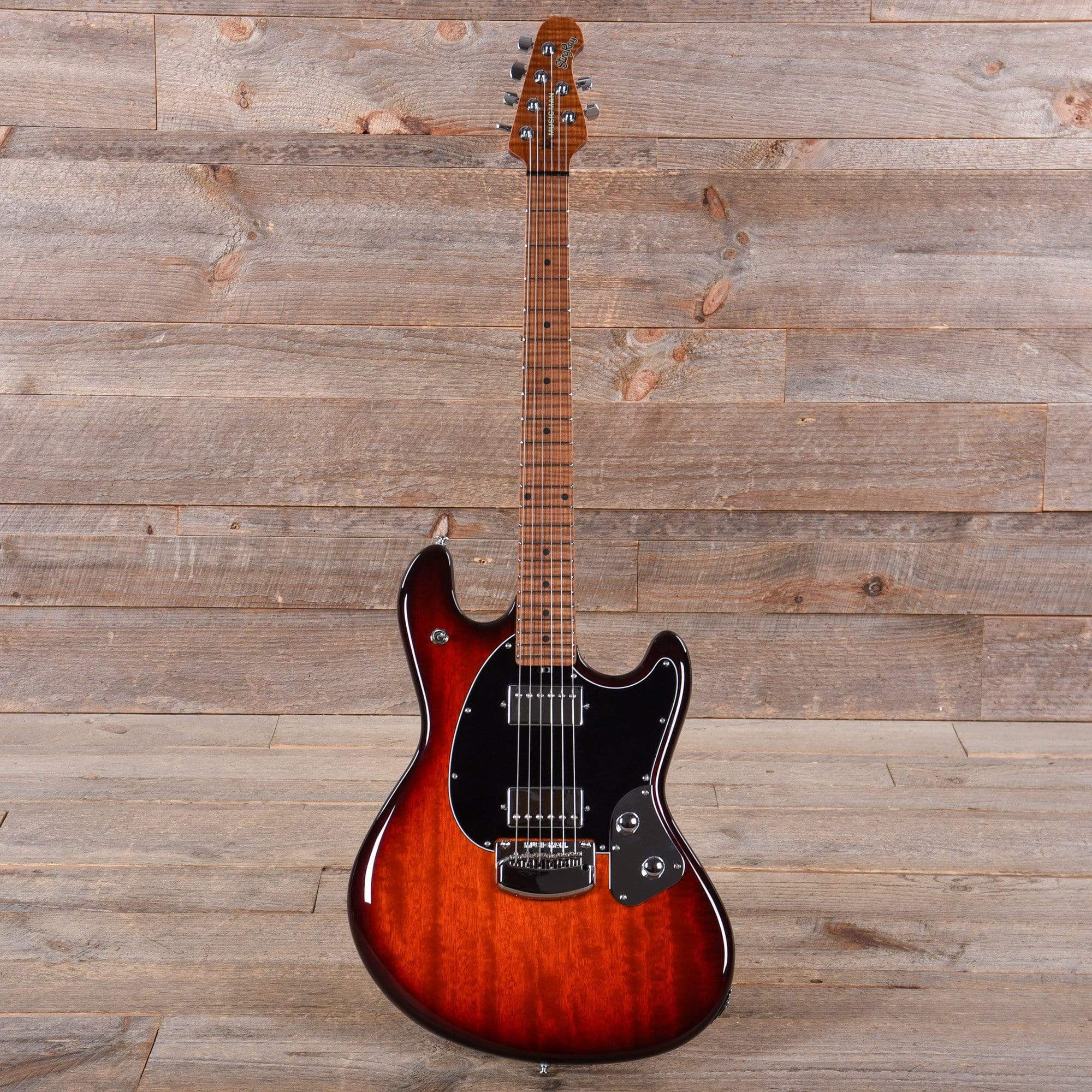 Music Man StingRay RS HH Burnt Amber w/Figured Roasted Maple Neck Black Electric Guitars / Solid Body