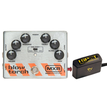 MXR M-181 Blow Torch Bass Distortion Bundle w/ Truetone 1 Spot Space Saving 9v Adapter Effects and Pedals / Bass Pedals