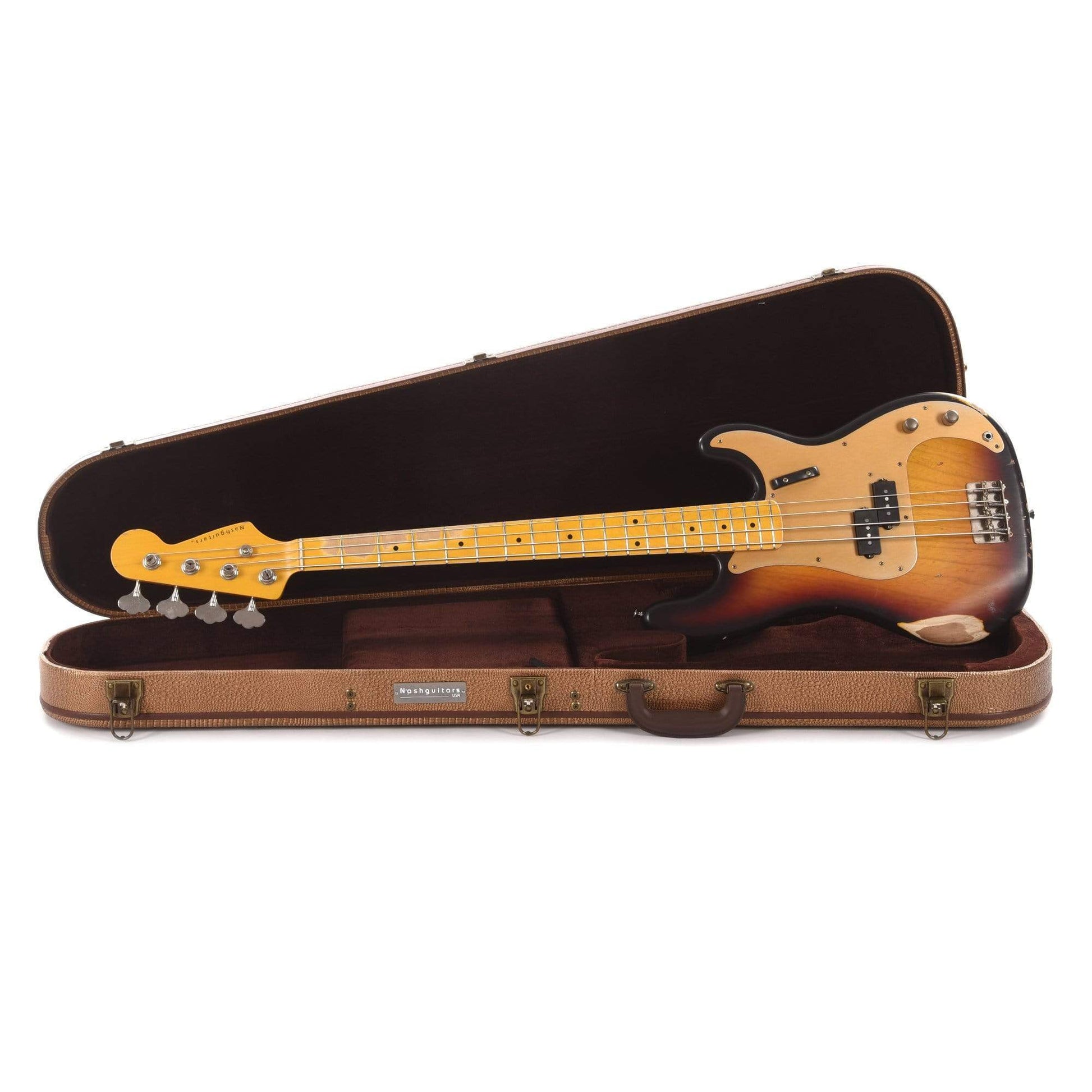 Nash PB-57 3-Tone Sunburst Medium Relic Ash w/Gold Anodized Pickguard & Lollar Pickups Bass Guitars / 4-String