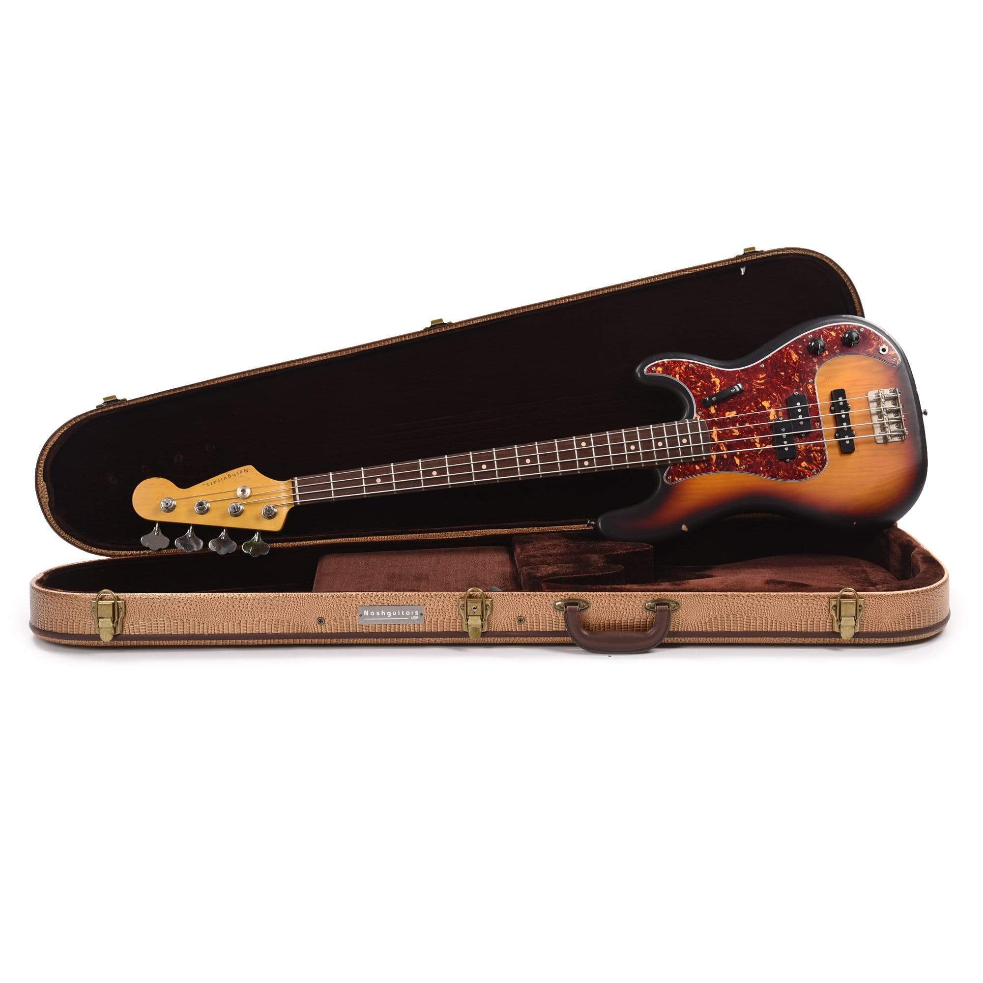 Nash PB-63 Ash 3-Tone Sunburst Light Relic w/4-Ply Tortoise Pickguard, Stack Knob, & Lollar Pickups Bass Guitars / 4-String