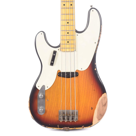 Nash PB-55 3-Tone Sunburst Medium Relic LEFTY w/Lollar Pickups &1-Ply White Pickguard Bass Guitars / Left-Handed