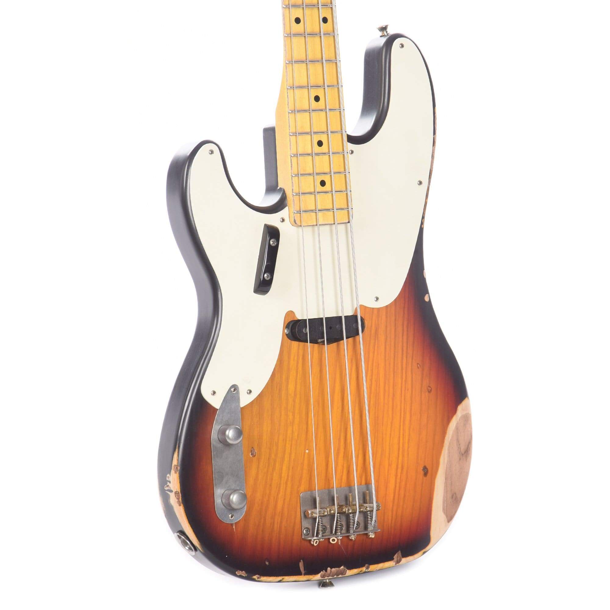 Nash PB-55 3-Tone Sunburst Medium Relic LEFTY w/Lollar Pickups &1-Ply White Pickguard Bass Guitars / Left-Handed