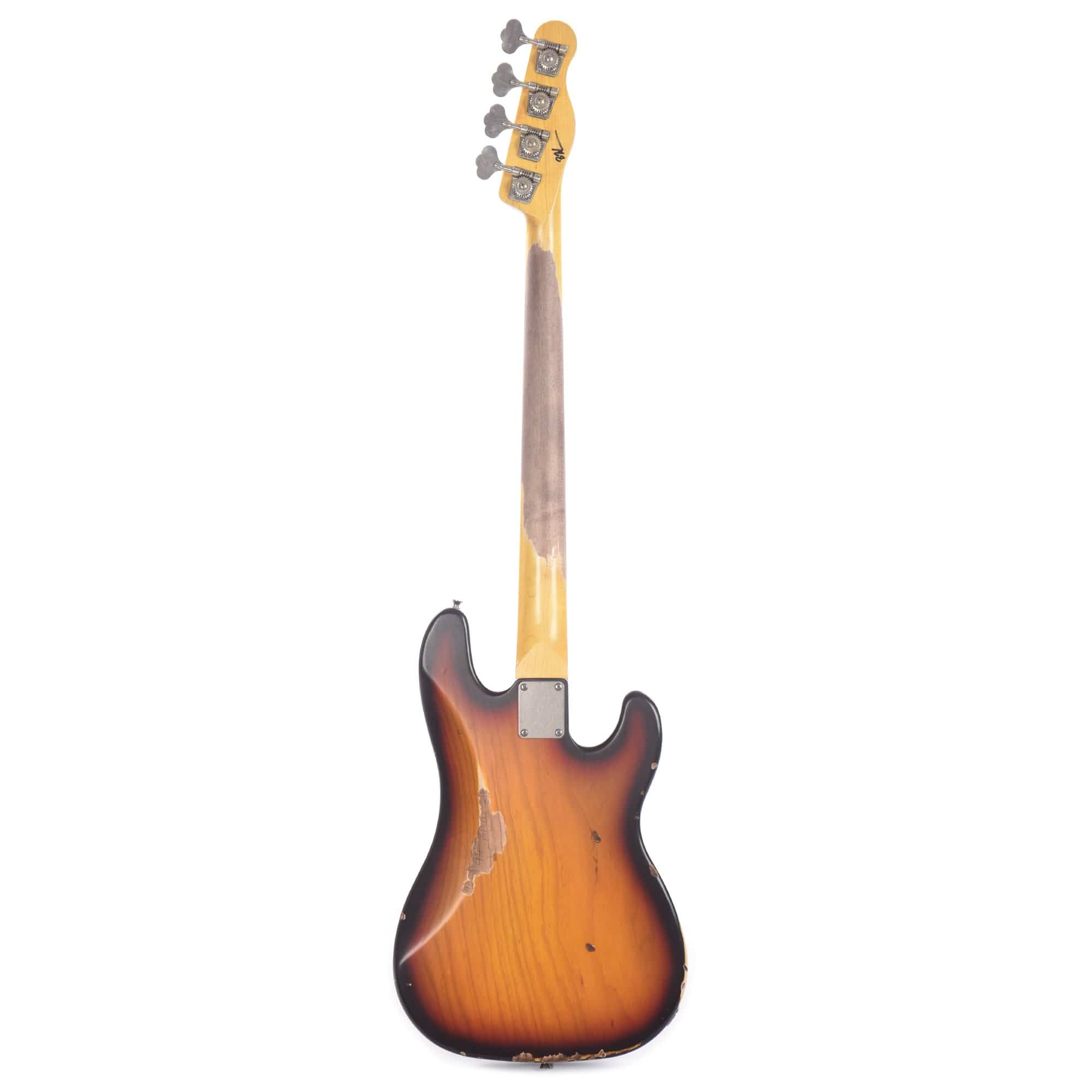 Nash PB-55 3-Tone Sunburst Medium Relic LEFTY w/Lollar Pickups &1-Ply White Pickguard Bass Guitars / Left-Handed