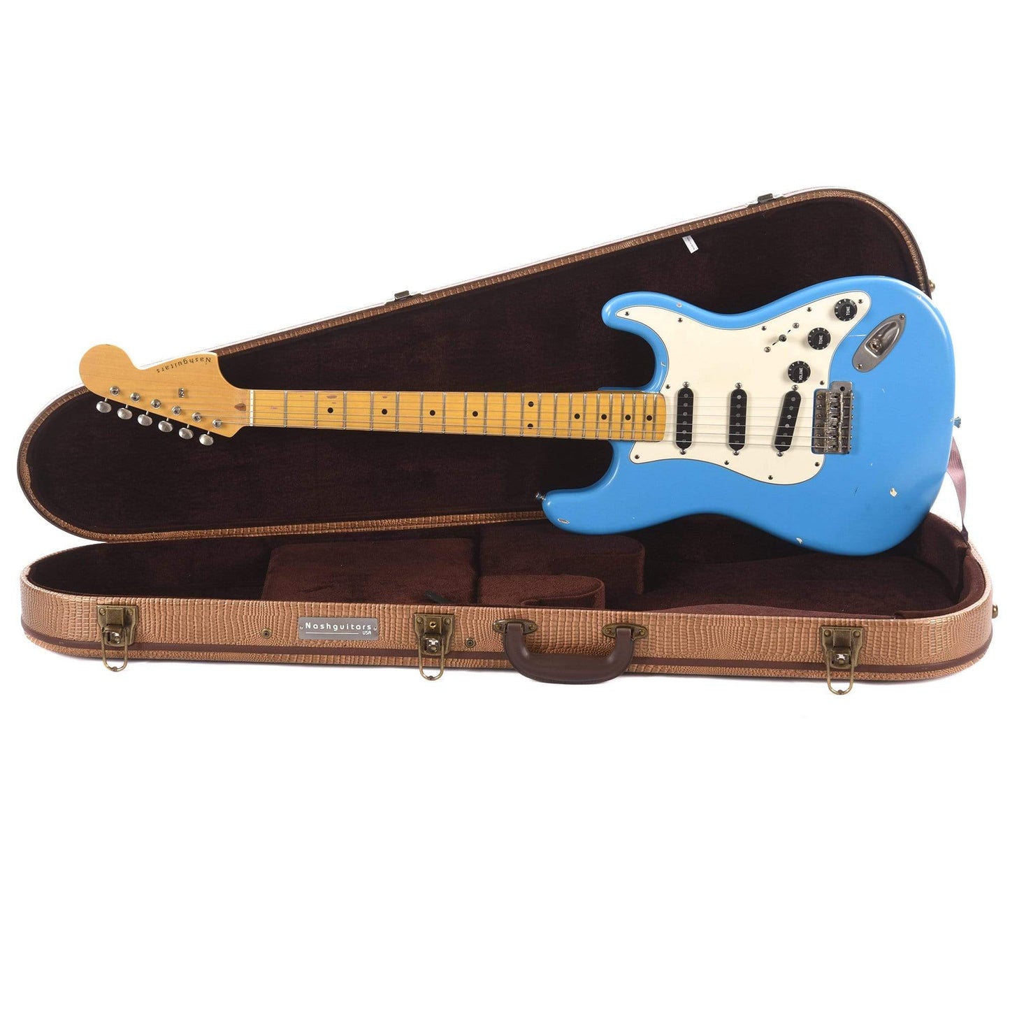 Nash S-67/81 Maui Blue Light Relic w/3-Ply White Pickguard, Black Plastics, & Lollar Pickups Electric Guitars / Solid Body