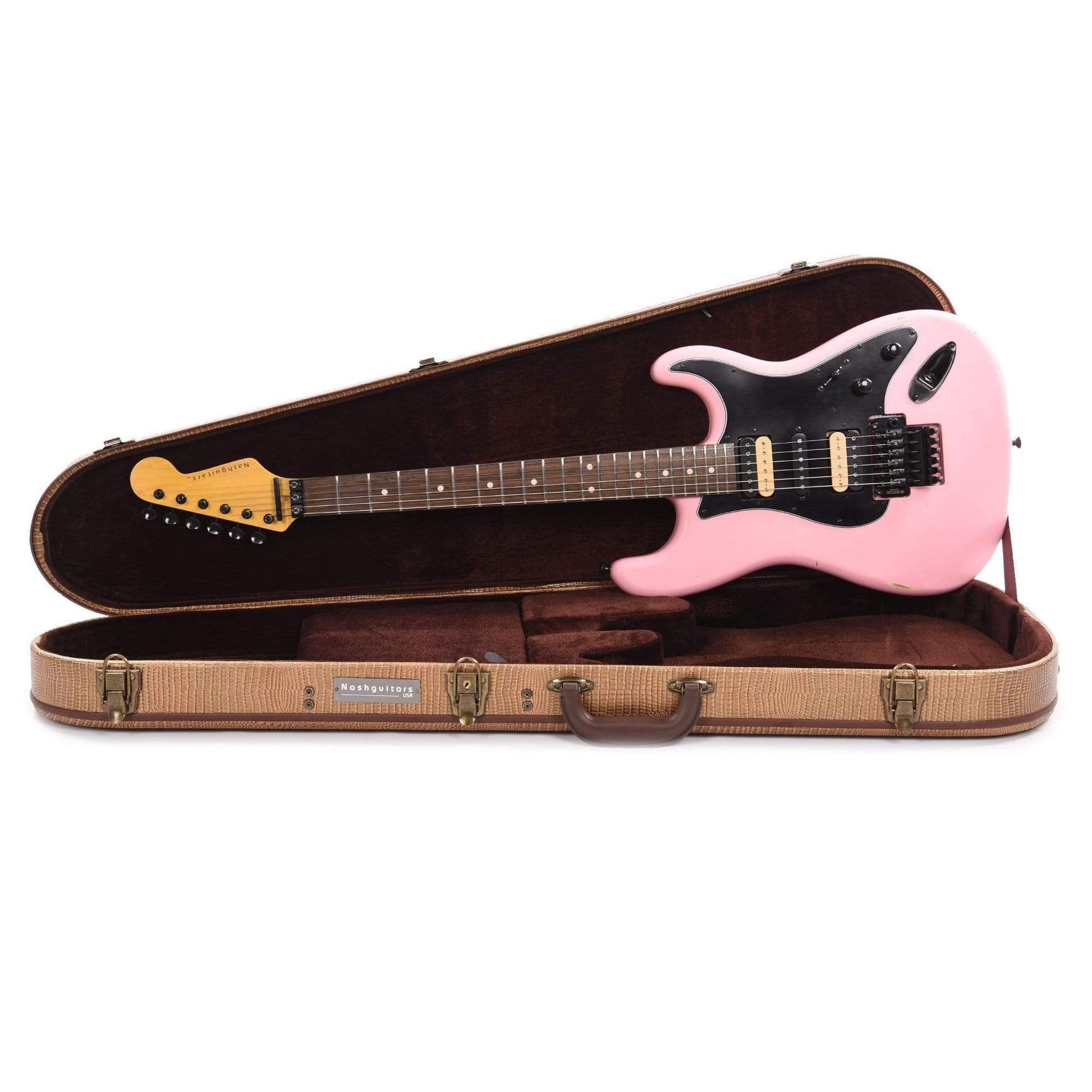 Nash S-81 Hot Pink Light Relic w/3-Ply Black Pickguard, Black Parts, & Zebra Dimarzio Pickups Electric Guitars / Solid Body