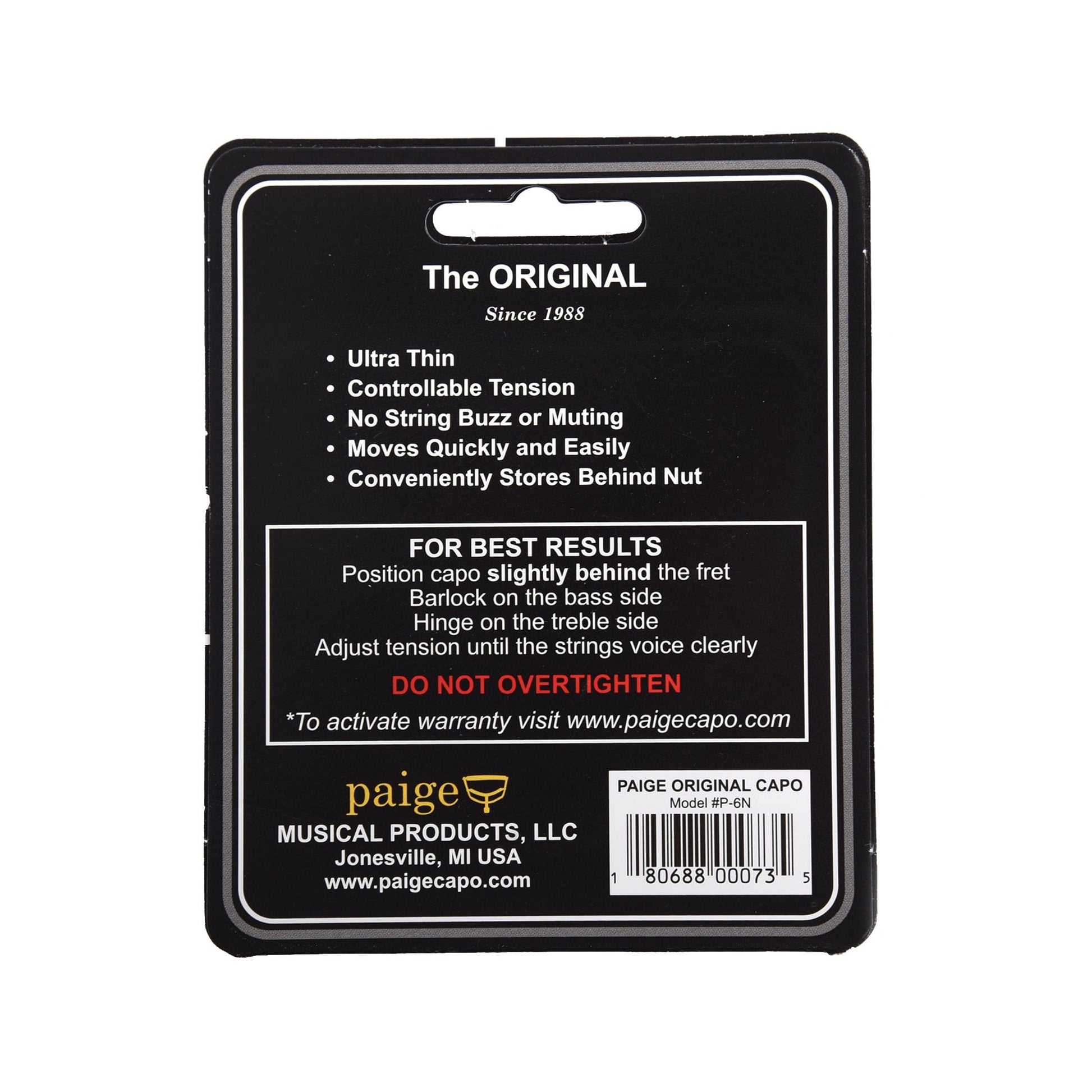 Paige Original P-6N 6-String Standard Profile Acoustic Capo Satin Nickel Accessories / Capos