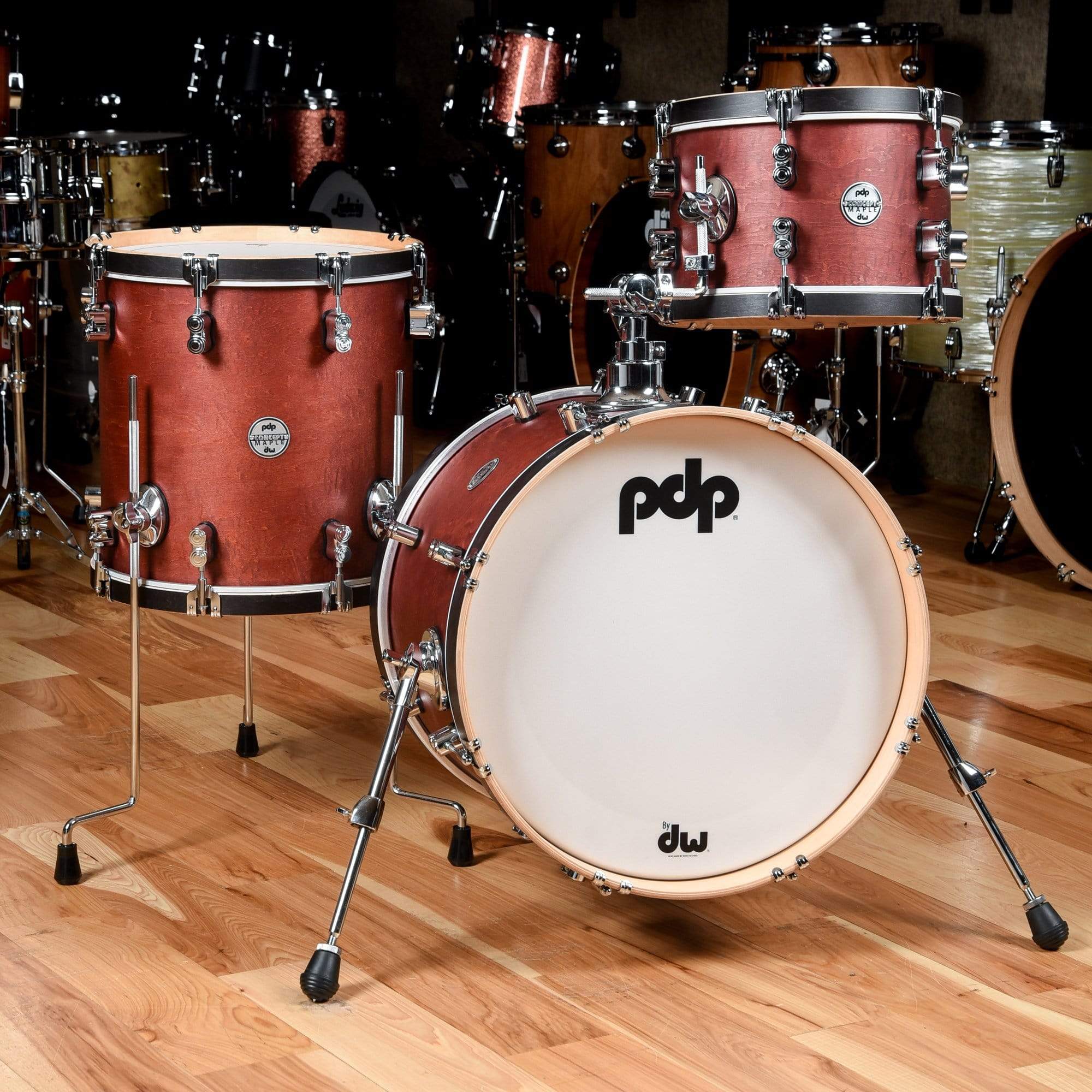 PDP Concept Maple 12/14/18 3pc. Drum Kit Ox Blood Satin w/Tobacco Wood ...