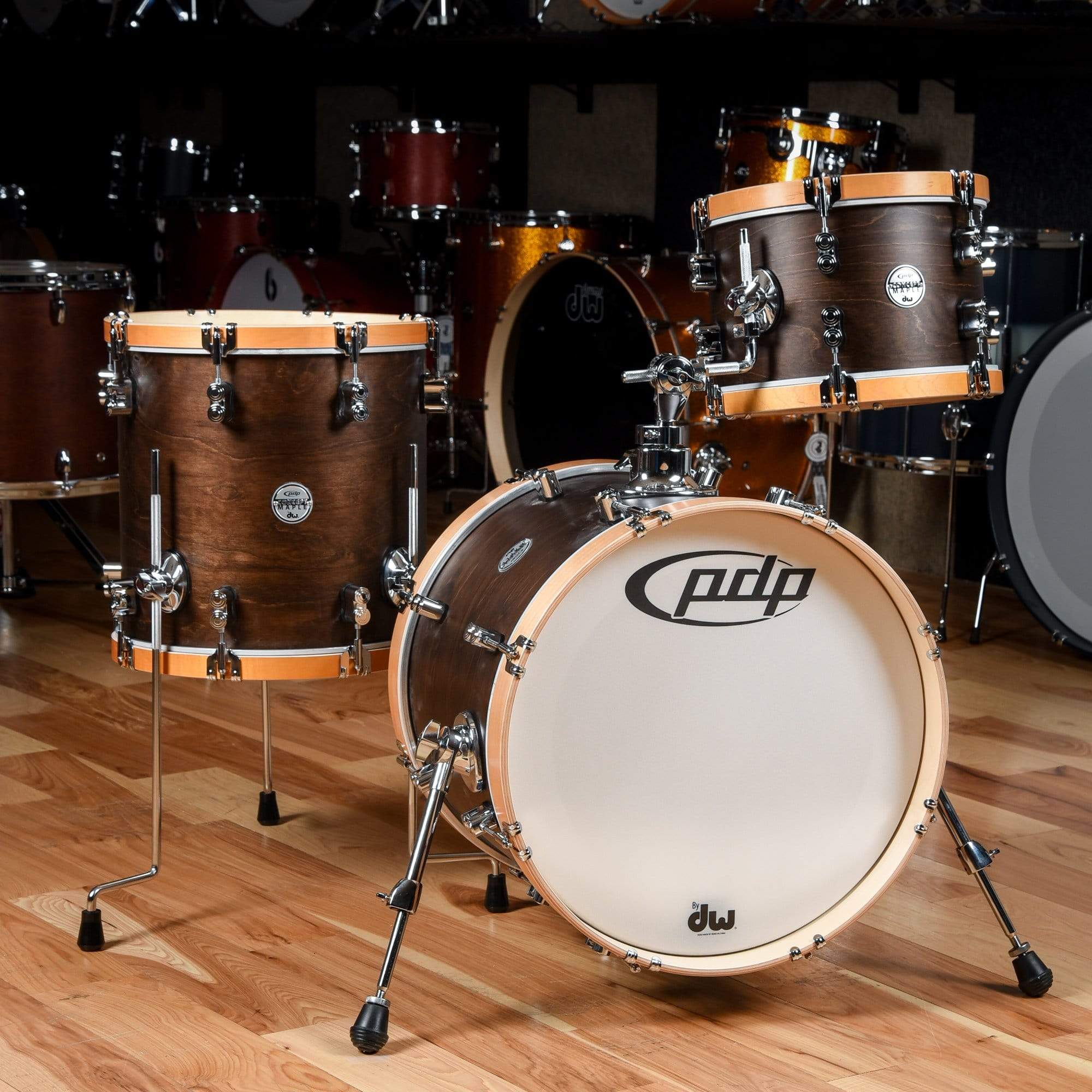 PDP Concept Maple 12/14/18 3pc. Drum Kit Walnut/Natural w/Wood Hoops ...