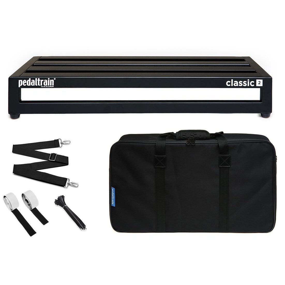 Pedaltrain Classic 2 Pedalboard 4 Rails 24x12.5 w/Soft Case Bundle w/ Voodoo Lab Pedal Power 2 Plus Power Supply and Mounting Kit Effects and Pedals / Pedalboards and Power Supplies