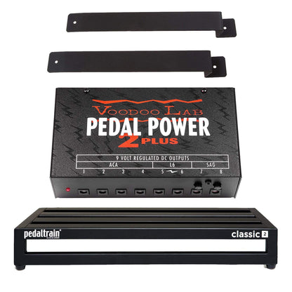 Pedaltrain Classic 2 Pedalboard 4 Rails 24x12.5 w/Soft Case Bundle w/ Voodoo Lab Pedal Power 2 Plus Power Supply and Mounting Kit Effects and Pedals / Pedalboards and Power Supplies