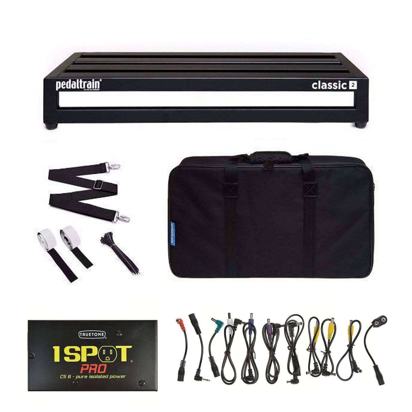 Pedaltrain Classic 2 Pedalboard 4 Rails 24x12.5 w/Soft Case w/Truetone CS-6 Power Supply Bundle Effects and Pedals / Pedalboards and Power Supplies