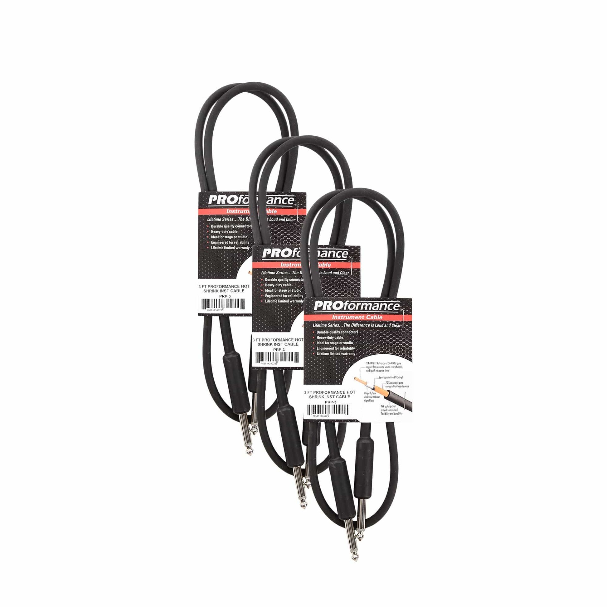 PROformance Instrument Cable 3' Straight-Straight 3 Pack Bundle Accessories / Cables