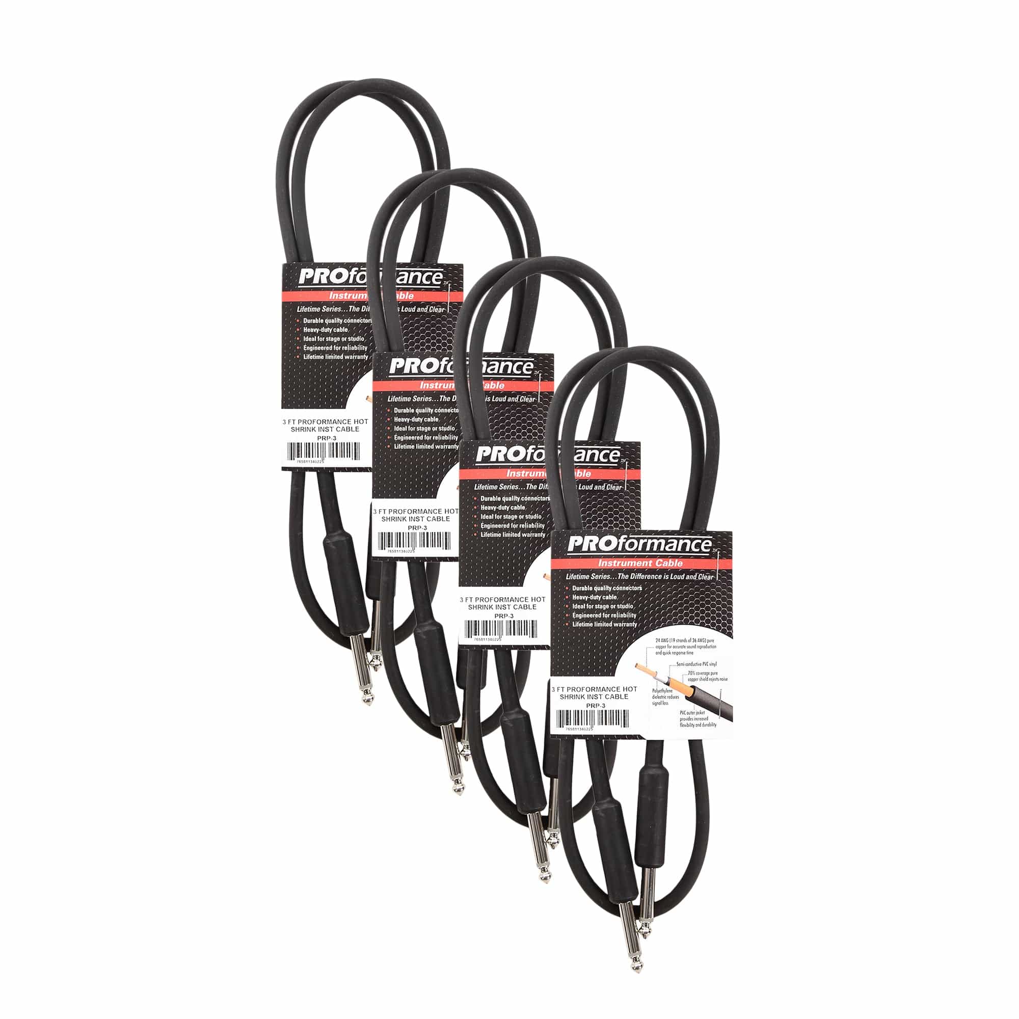 PROformance Instrument Cable 3' Straight-Straight 4 Pack Bundle ...