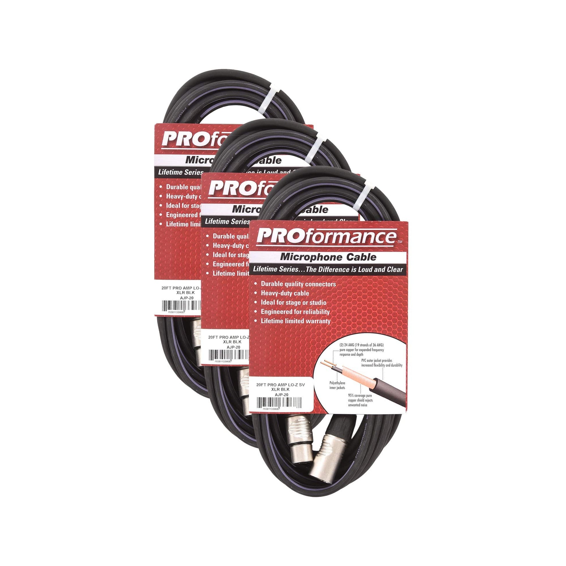 PROformance Microphone Cable 20' 3 Pack Bundle Accessories / Cables