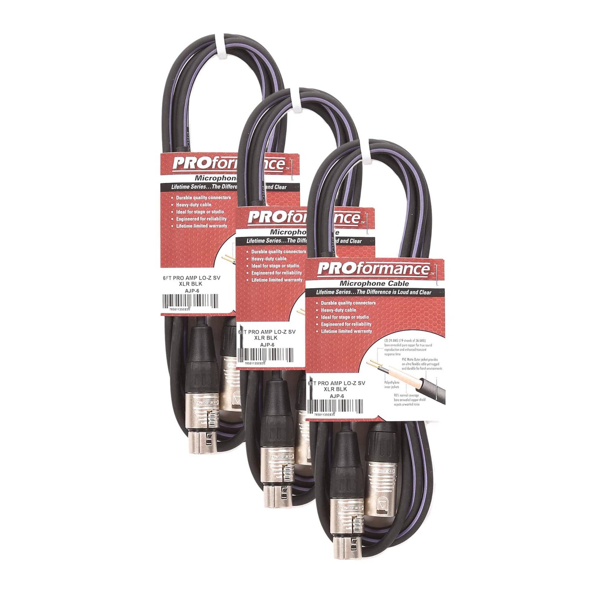PROformance AJP Series Mic cable 6ft 3 Pack Bundle Accessories