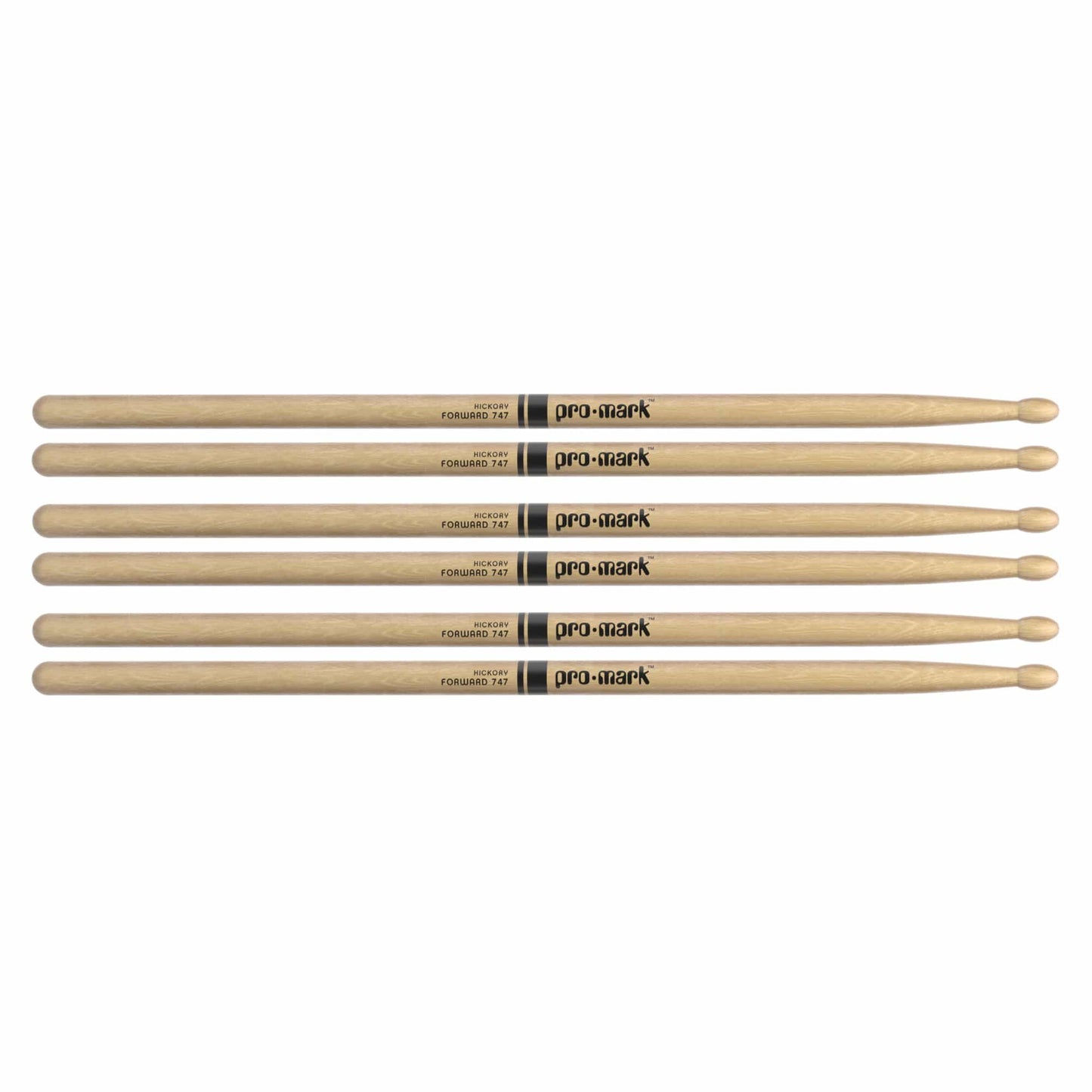 Promark American Hickory TX747W Rock Wood Tip Drum Sticks (3 Pair Bundle) Drums and Percussion / Parts and Accessories / Drum Sticks and Mallets