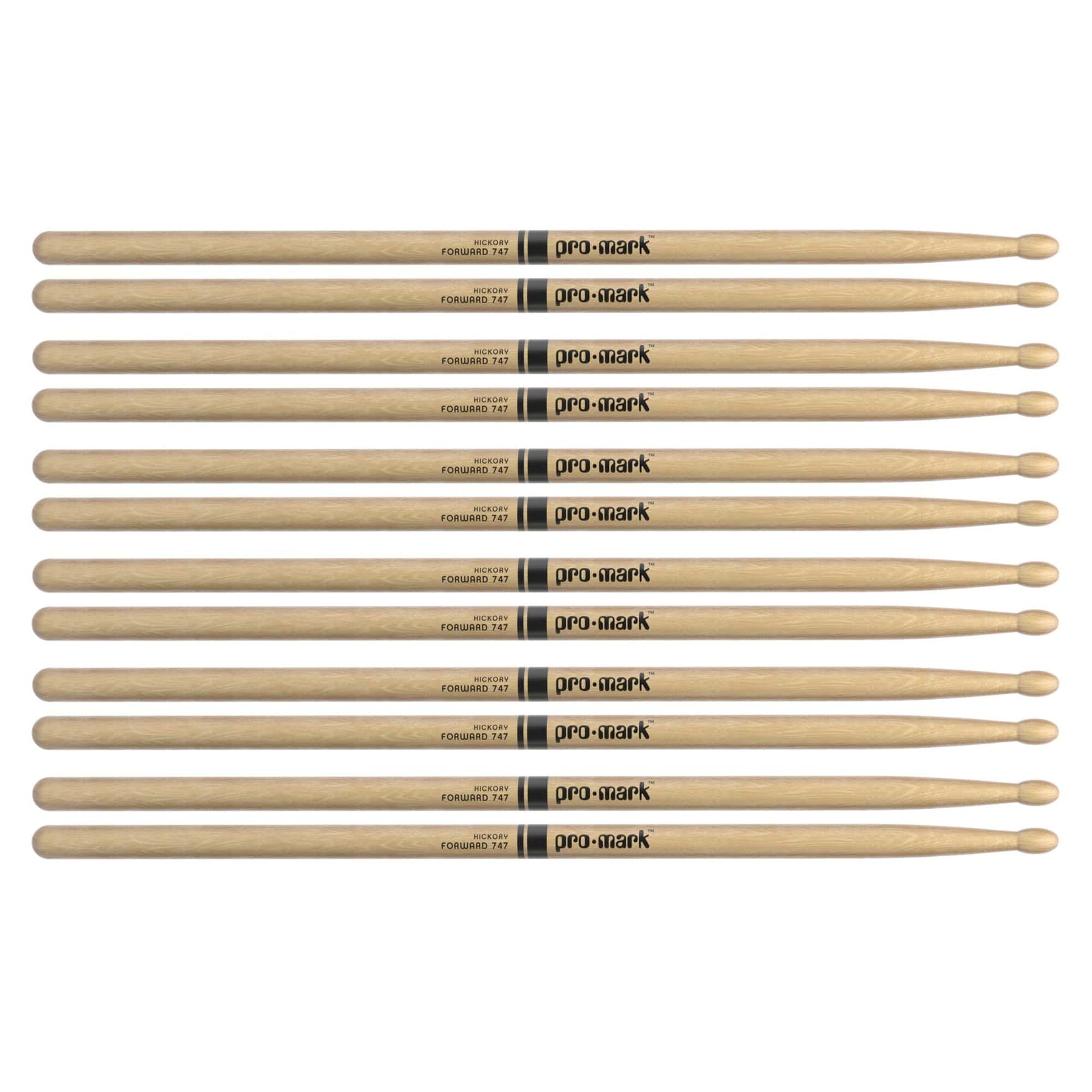 Promark American Hickory TX747W Rock Wood Tip Drum Sticks (6 Pair Bundle) Drums and Percussion / Parts and Accessories / Drum Sticks and Mallets