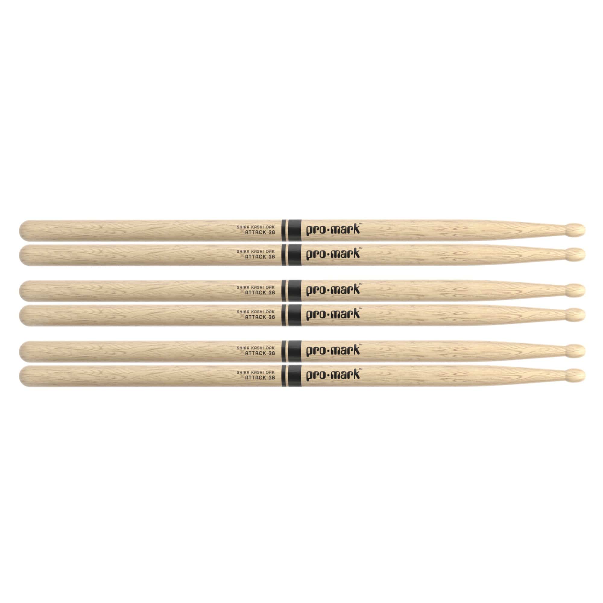 Promark Japanese White Oak 2B Wood Tip Drum Sticks (3 Pair Bundle ...