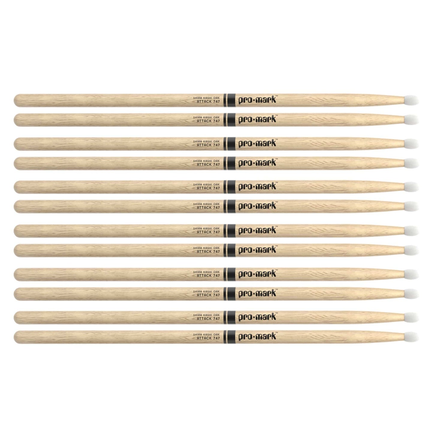 Promark Shira Kashi Oak 747 Nylon Tip Drum Sticks (6 Pair Bundle) Drums and Percussion / Parts and Accessories / Drum Sticks and Mallets