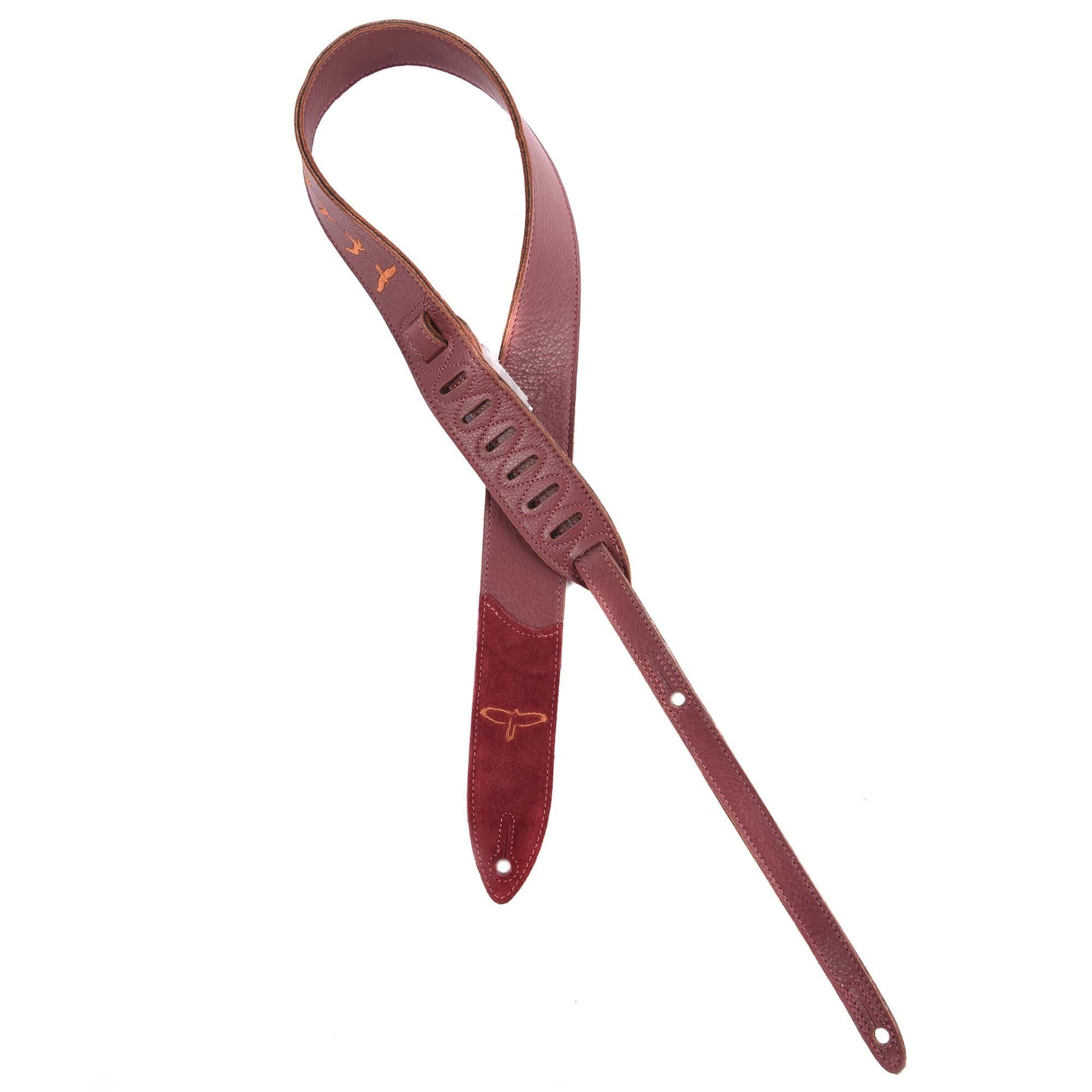 PRS 2.5" Premium Leather Guitar Strap Embroidered Birds Burgundy Accessories / Straps