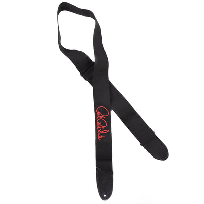 PRS 2" Black Poly Strap Premium Leather Tabs Red Signature Accessories / Straps