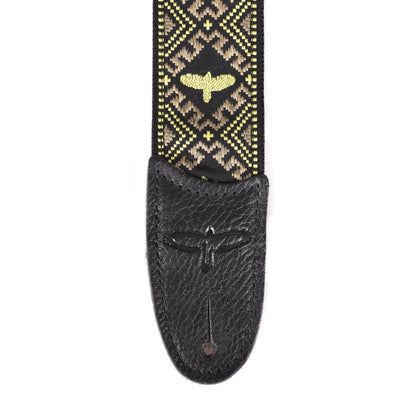 PRS Jacquard Hootenanny Style Guitar Strap Yellow & Black Birds Accessories / Straps
