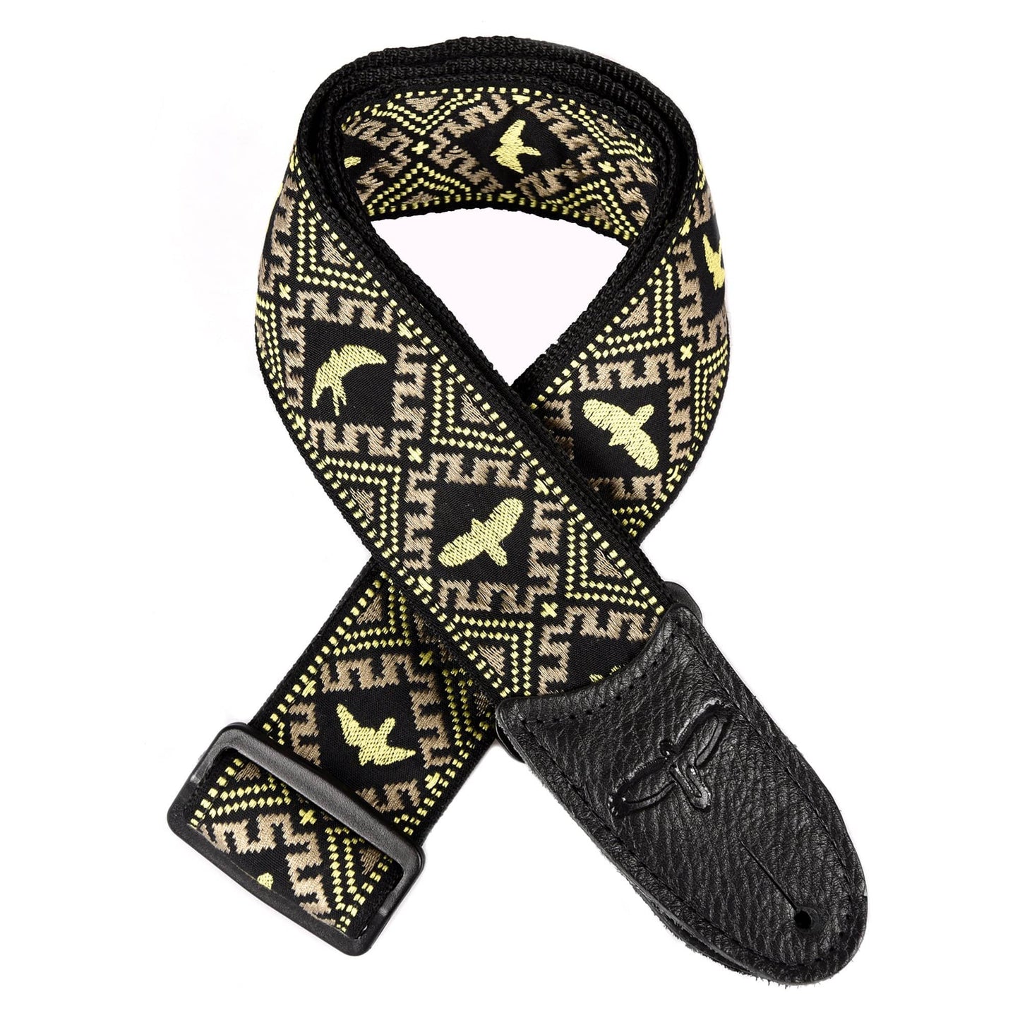PRS Jacquard Hootenanny Style Guitar Strap Yellow & Black Birds Accessories / Straps