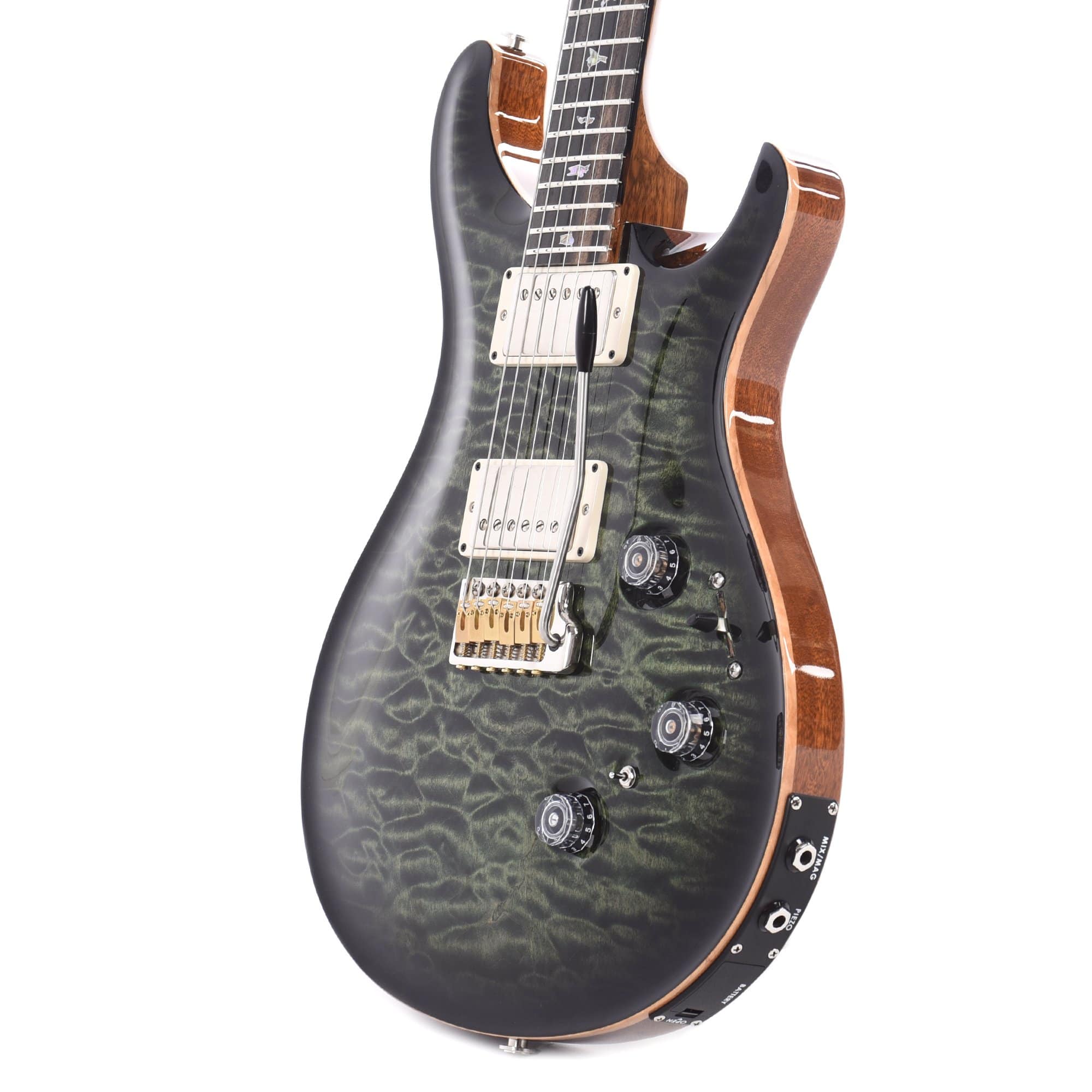 PRS Private Stock #8596 Custom 24 Piezo Sage Smoked Burst 1-Piece Quilted Maple w/Pattern Thin Black Limba Neck & Exotic Ebony Fingerboard Electric Guitars / Solid Body